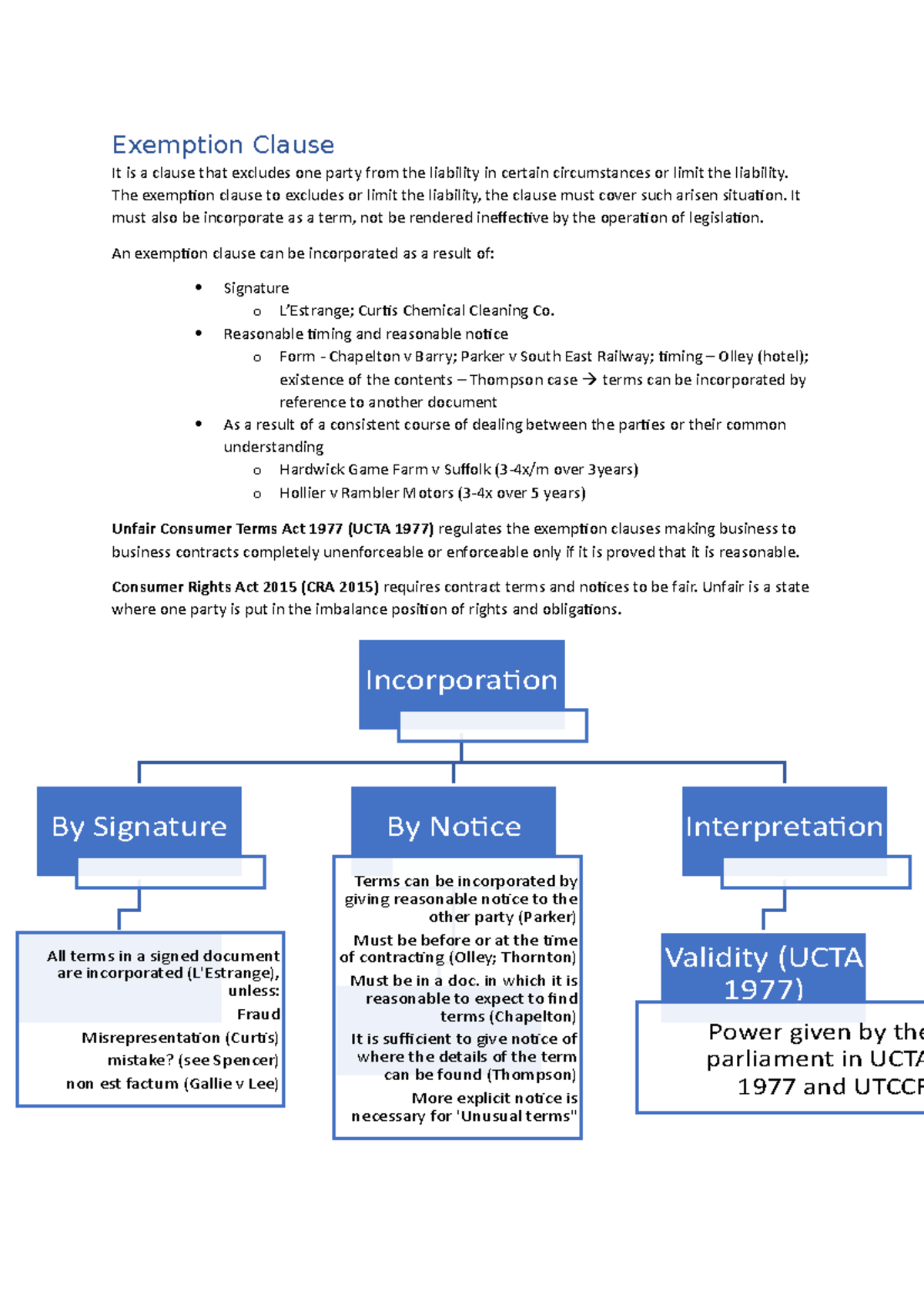 Exemption Clause The exemption clause to excludes or limit the