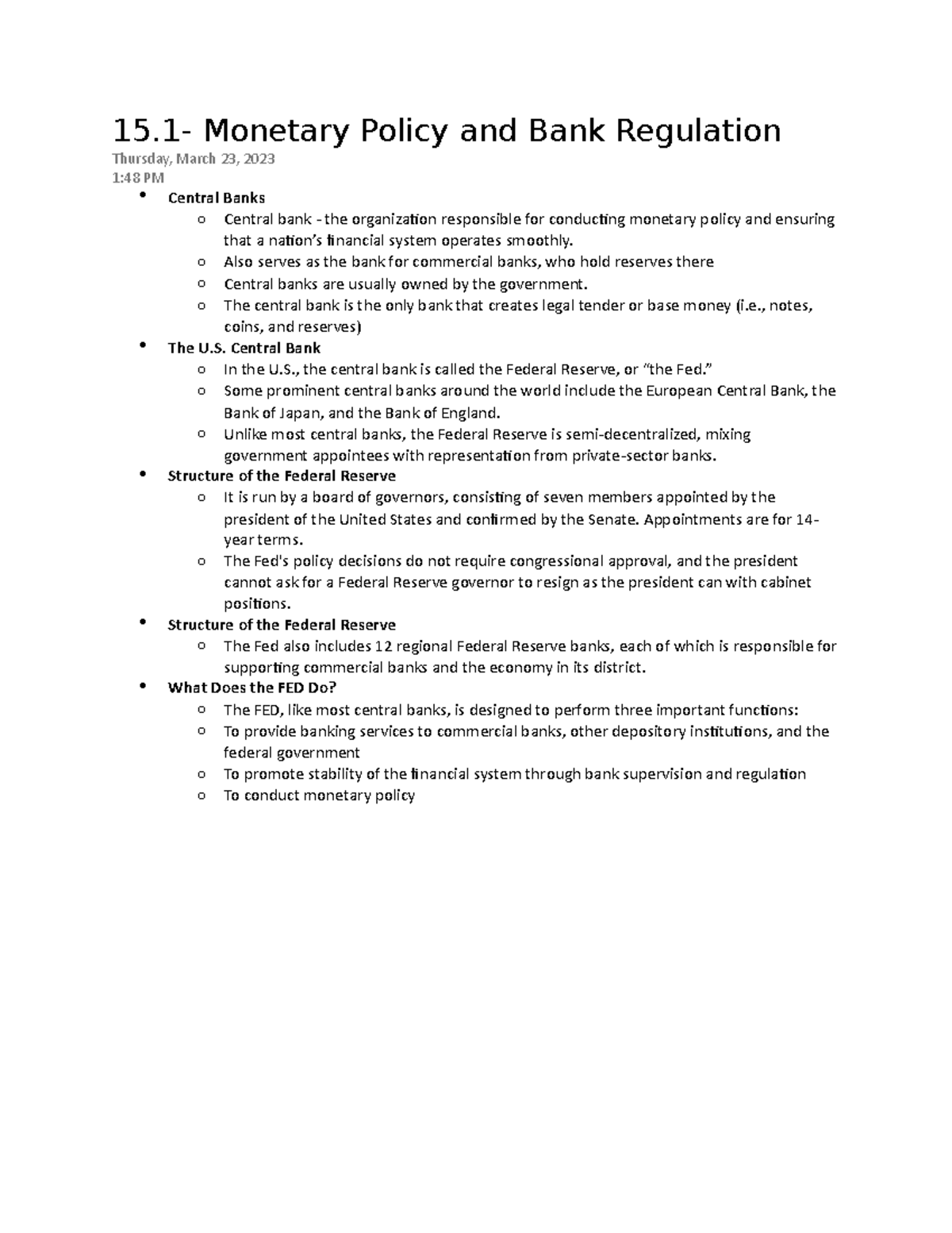 15.1 Policy and Bank Regulation 15 Policy and