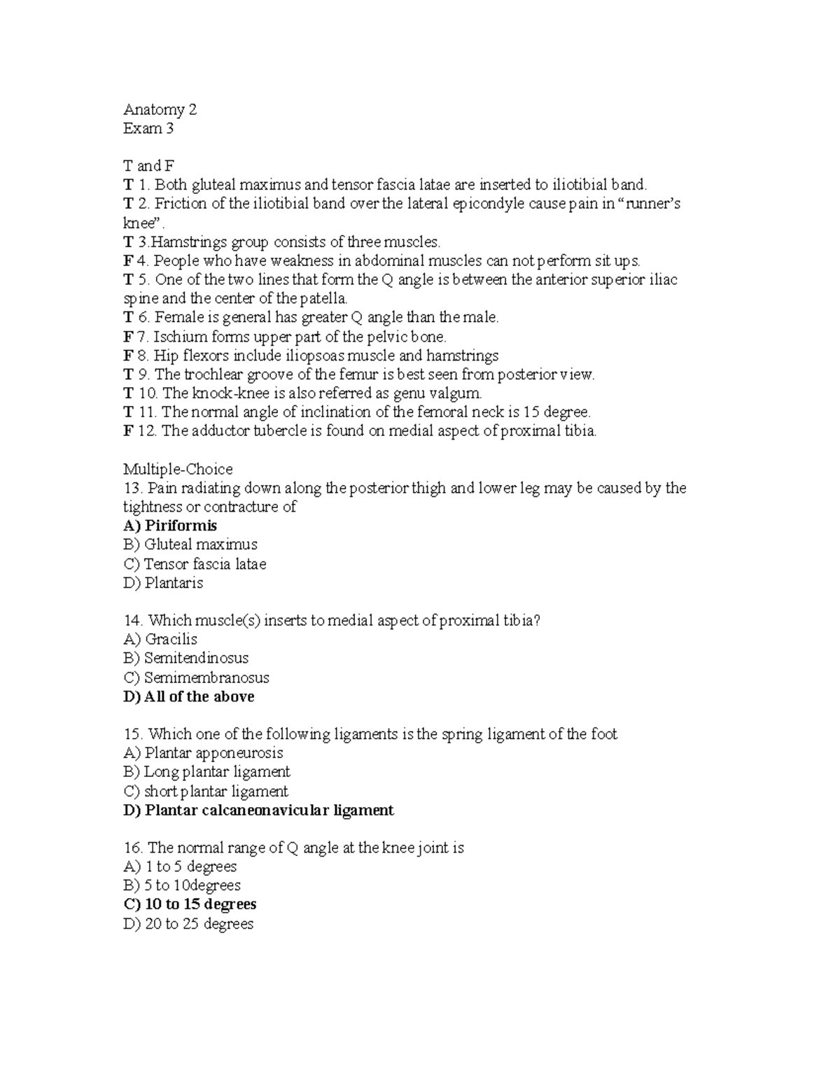 Exam- 3-Anatomy - Practice for exam 3 - Anatomy 2 Exam 3 T and F T 1 ...