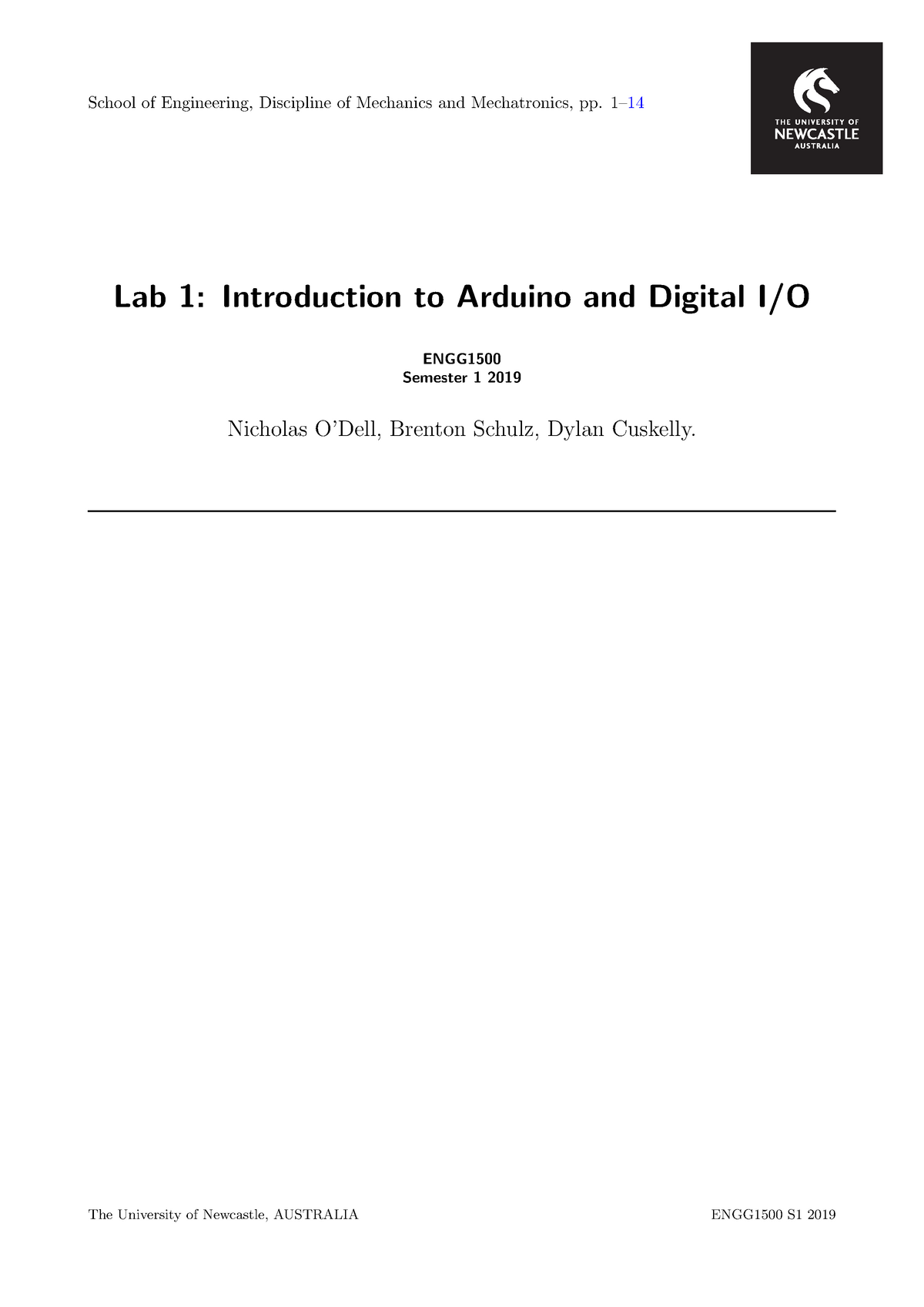 Arduino Intro - School of Engineering, Discipline of Mechanics and  Mechatronics, pp– 14 Lab 1: - Studocu