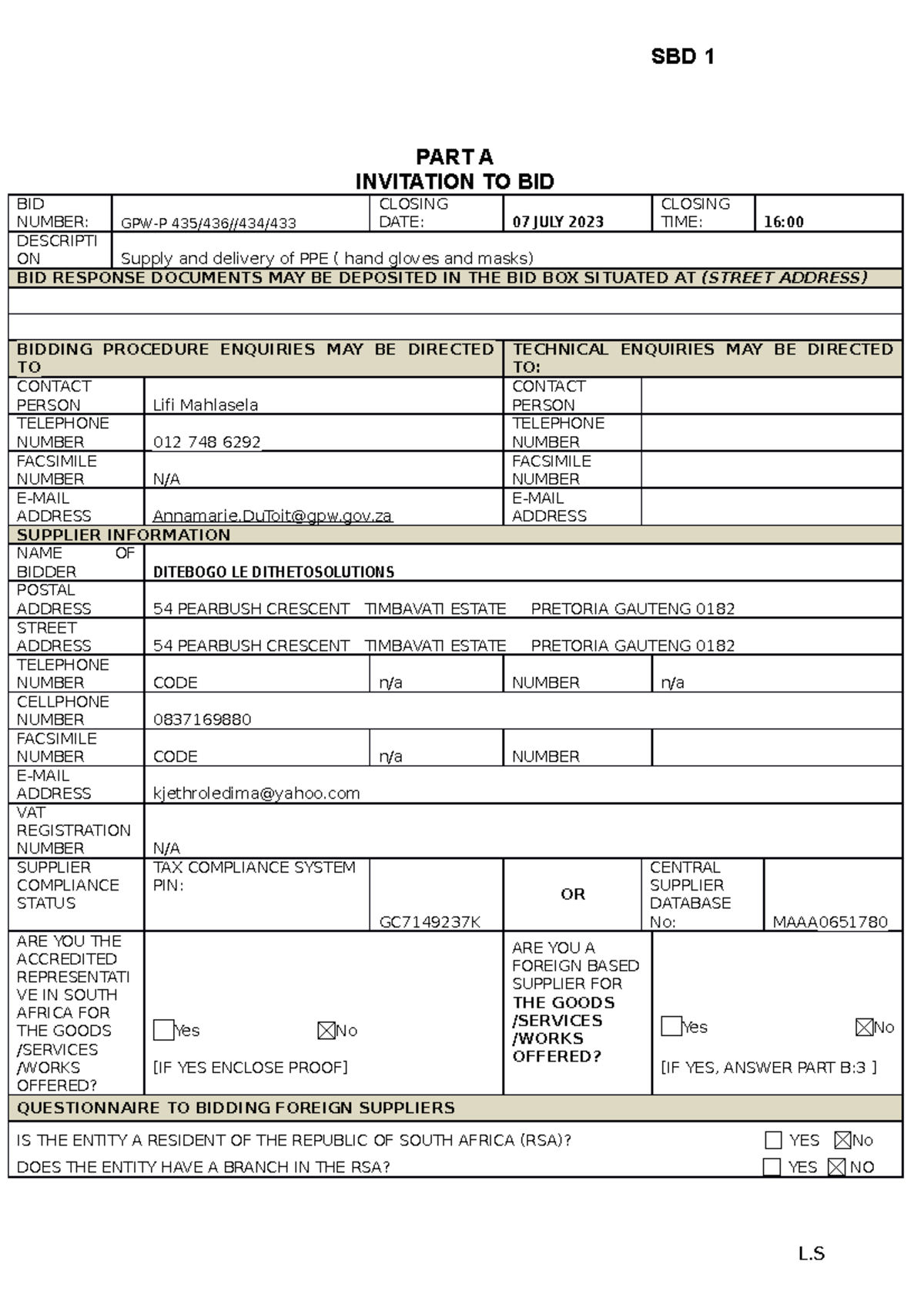 Sbd1 GPW-p5005 page 1 - Bachelors of business admin - SBD 1 PART A ...