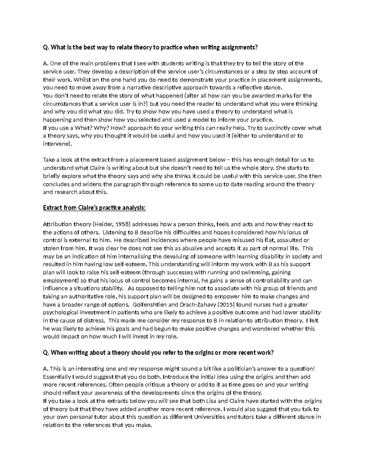 Theory Advice via app - Q. What is the best way to relate theory to ...