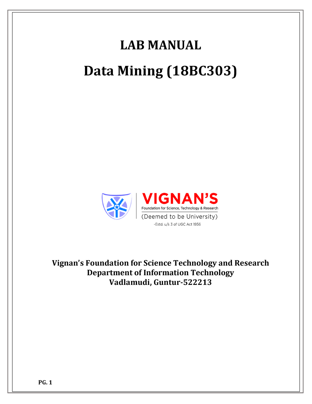 BDA LAB Manual 23.09.2022 Final - LAB MANUAL Data Mining (18BC303 ...