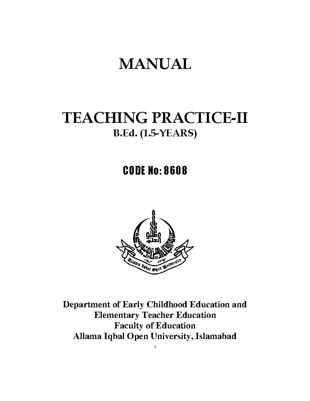 8608 - MANUAL TEACHING PRACTICE-II B. (1-YEARS) CODE No: 8608 ...