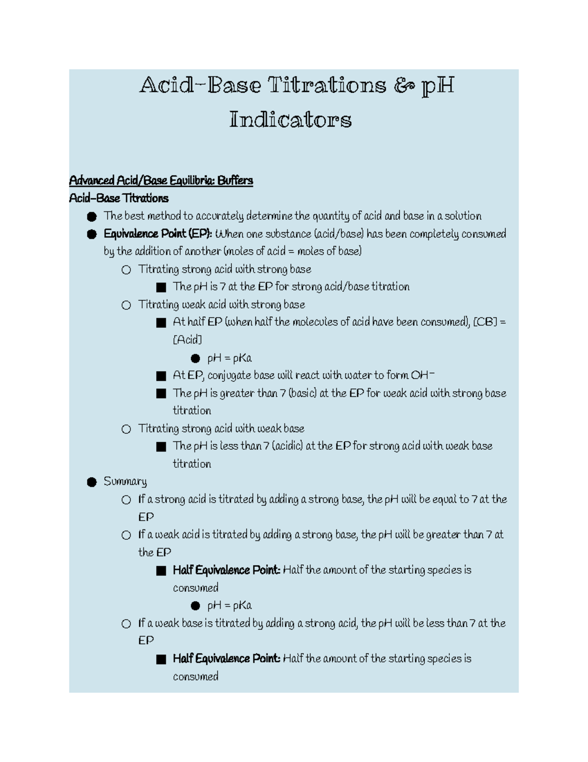 AcidBase Titrations p H Indicators AcidBase Titrations & pH