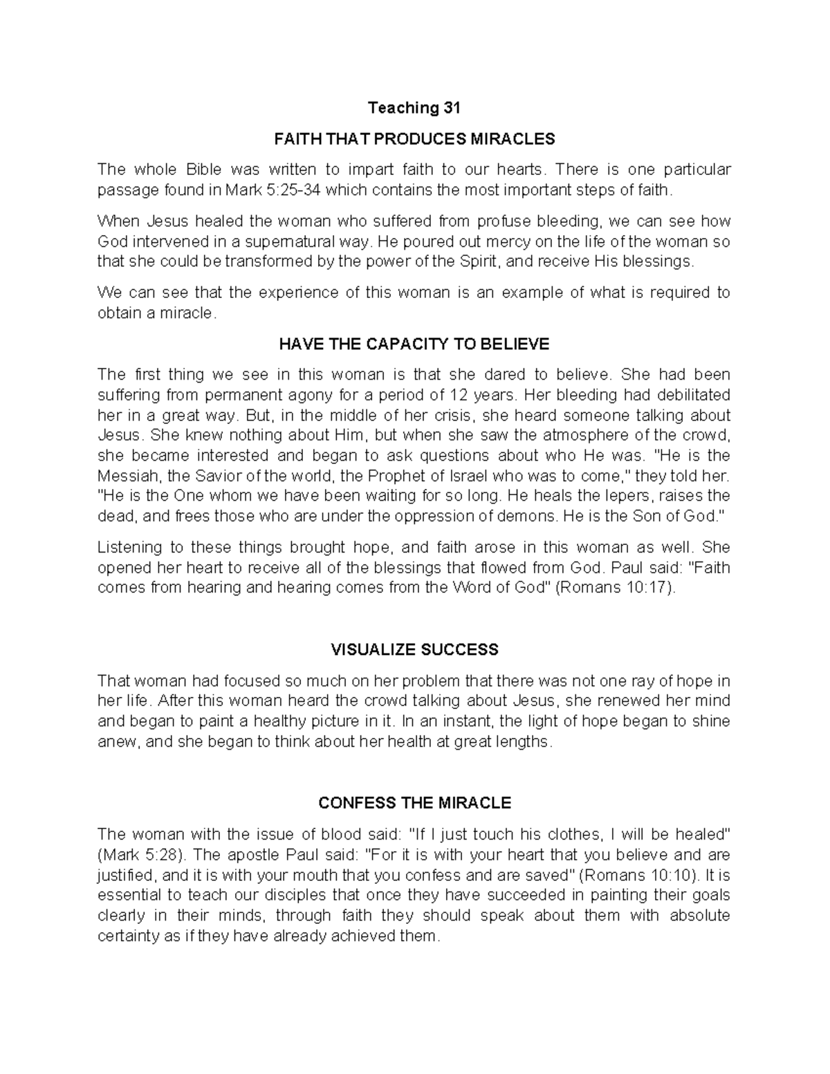 Teaching-31 - Teaching 31 - Teaching 31 FAITH THAT PRODUCES MIRACLES ...