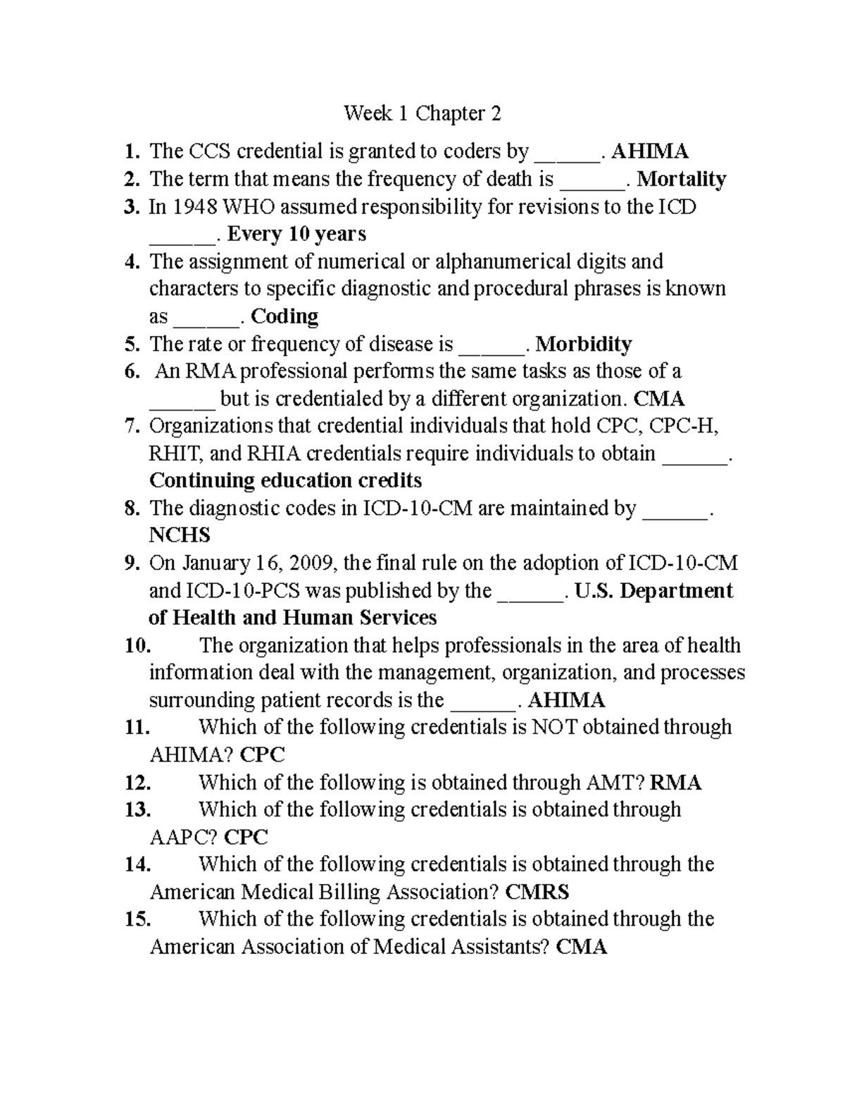 MBC 1233 Diagnostic Coding I Chapter 1 Introduction To Coding And ...