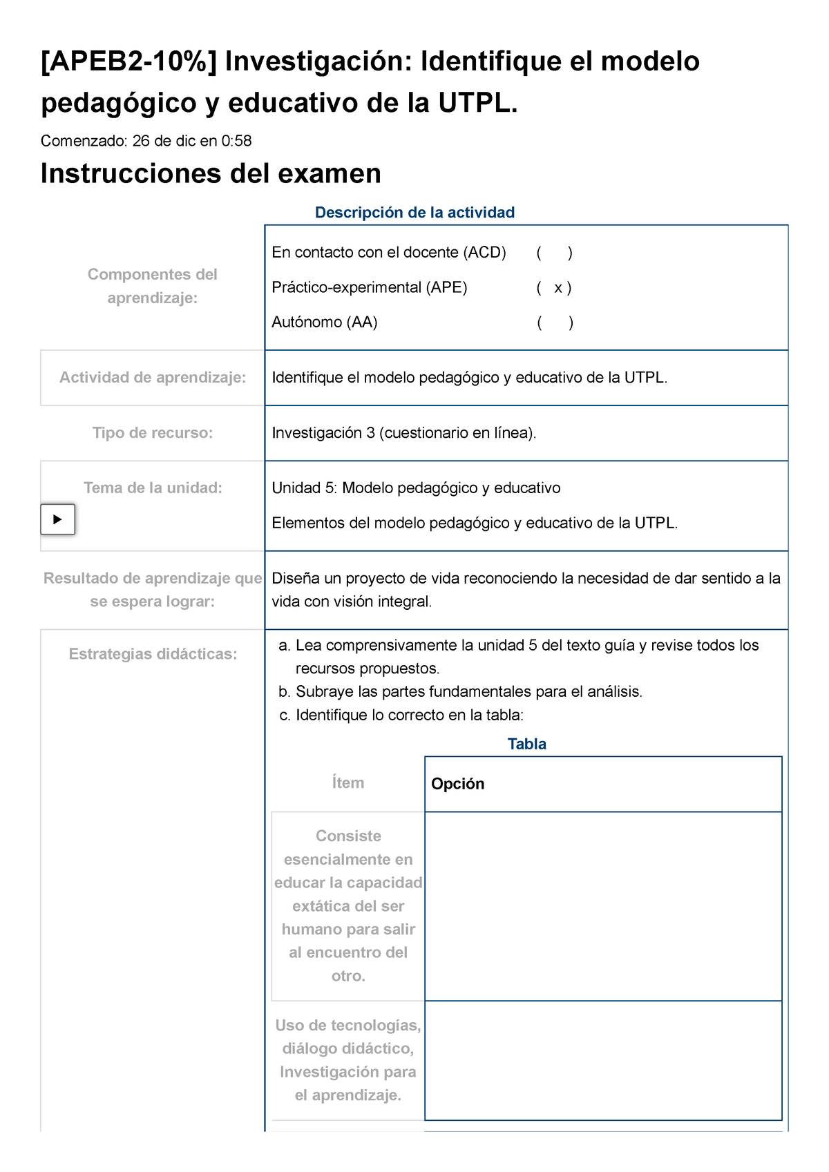 Examen [APEB 2-10%] Investigación Identifique El Modelo Pedagógico Y ...