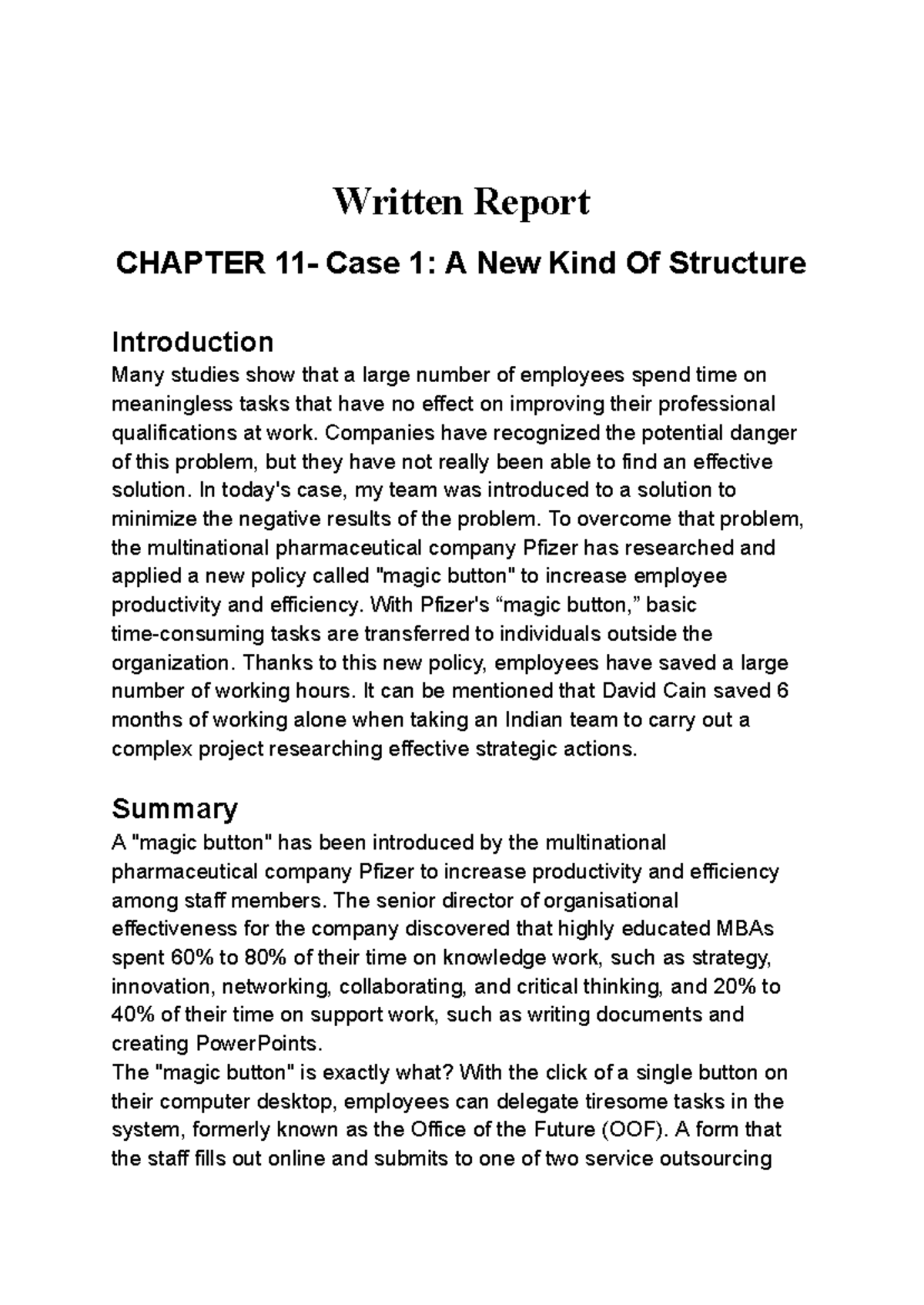 Written Report Week 7 Written Report CHAPTER 11 Case 1 A New Kind