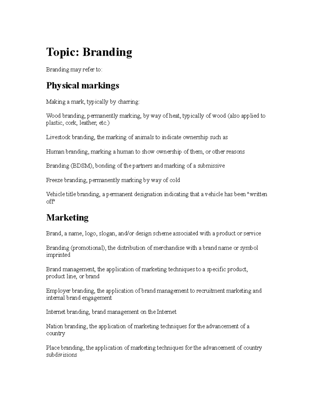 essay questions for branding