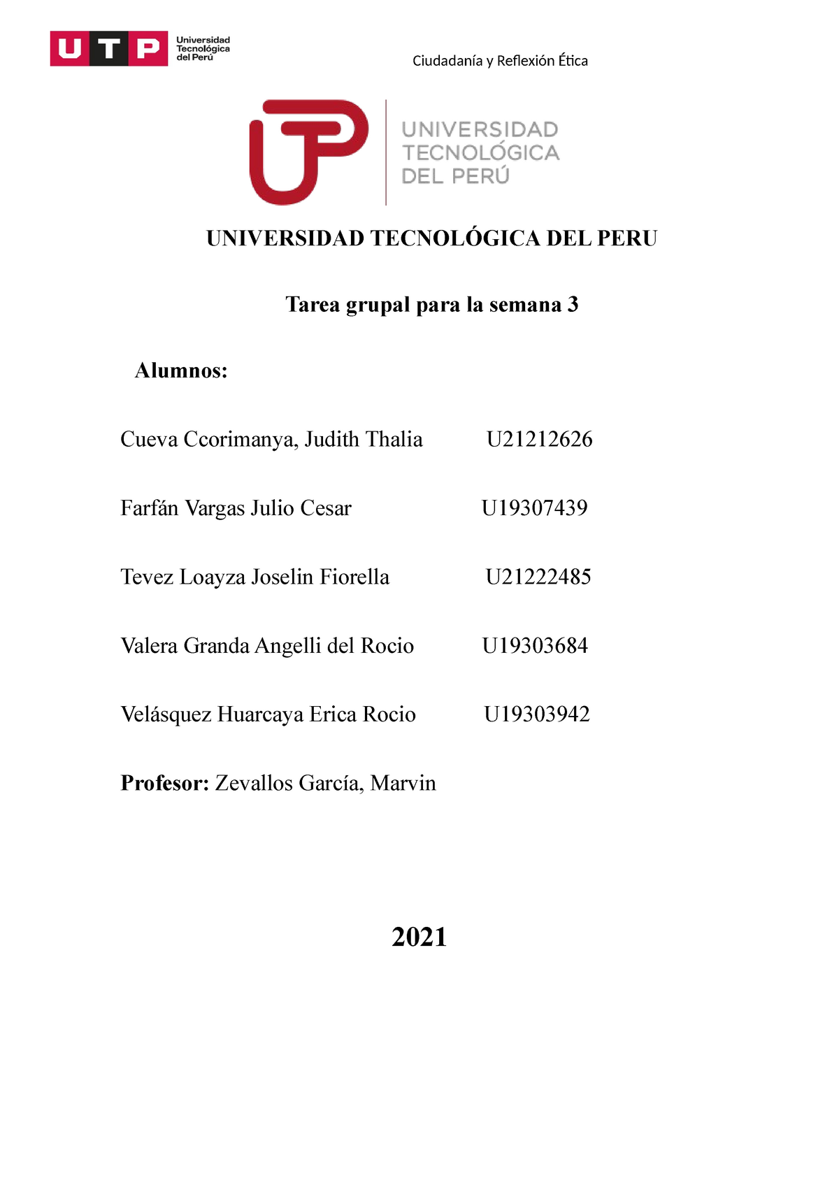 Tarea Final De Ciclo Cidadania Y Reflexxion Universidad Tecnol Gica Del Peru Studocu