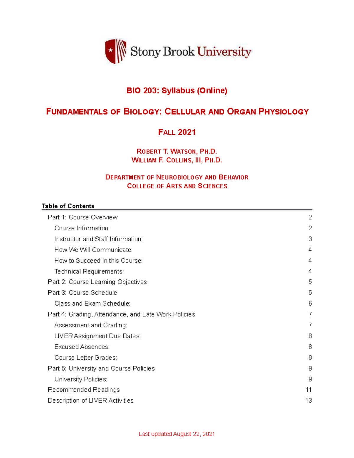 BIO203 Syllabus Fall2021(3) - BIO 203: Syllabus (Online) FUNDAMENTALS ...