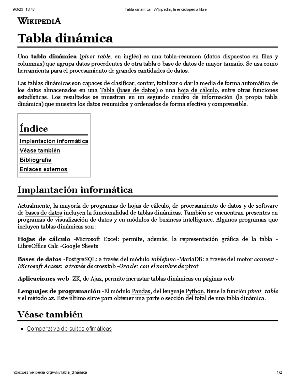22 Tabla dinámica ffdf 9/3/23, 1347 Tabla dinámica Wikipedia, la