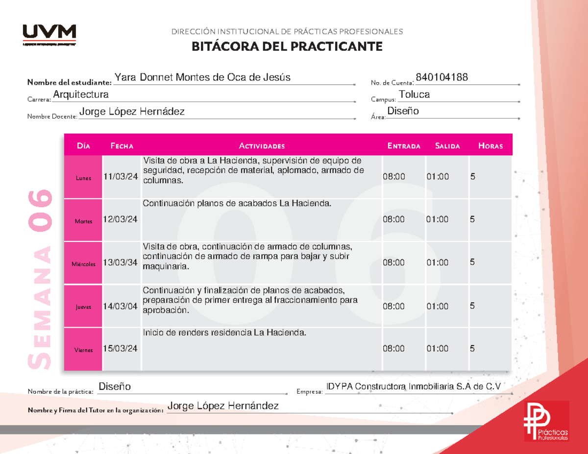 Bitácora Semana 06 - Practicas profesionales - 06 DIRECCIÓN