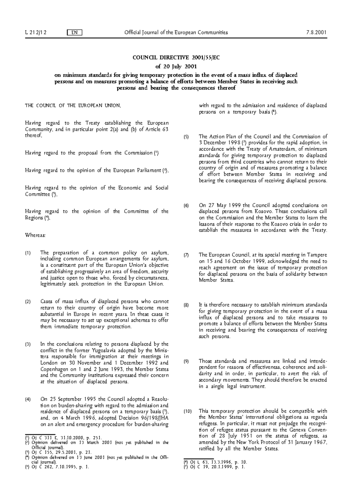 Council Directive 2001 - L 212/12 EN Official Journal Of The European ...