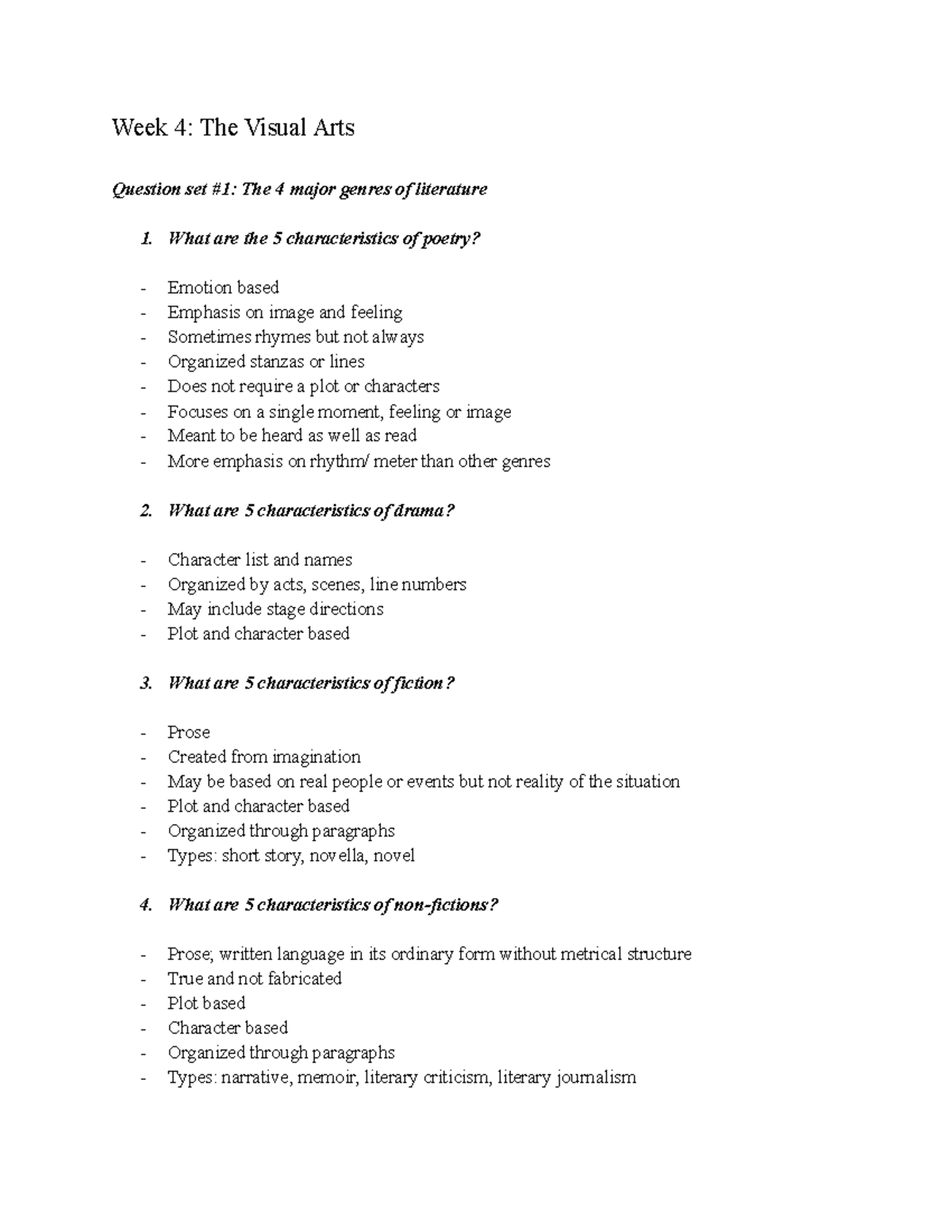 Week 4 the visual arts Week 4 The Visual Arts Question set 1 The