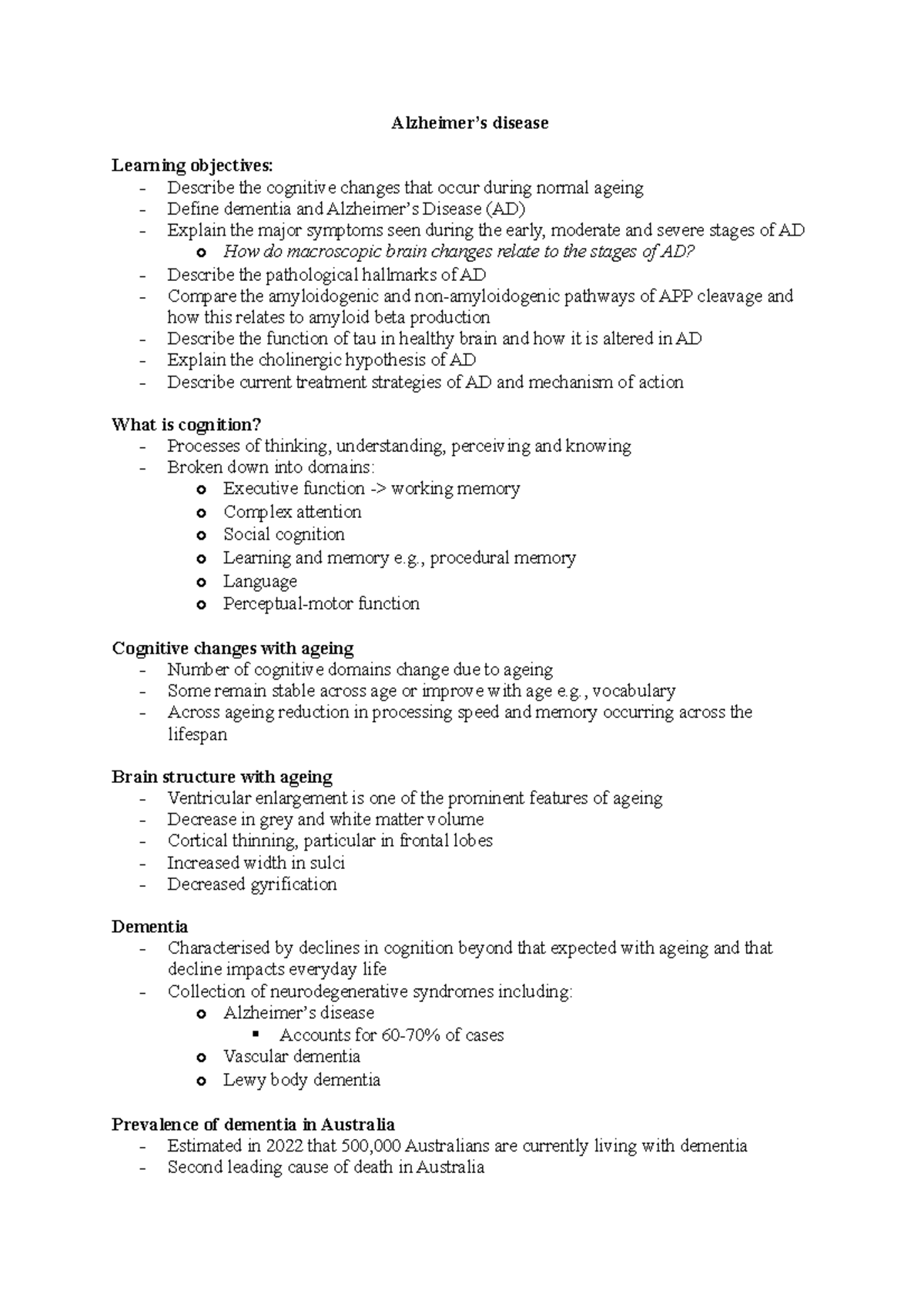 Alzheimer's Disease - Lecture notes 2 - Alzheimer’s disease Learning ... - 4 In Alzheimer'S Disease Objective