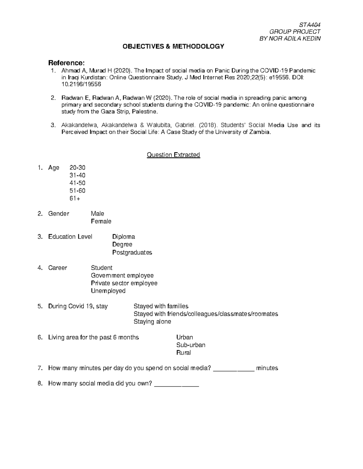 Example Objectives - GROUP PROJECT BY NOR ADILA KEDIN OBJECTIVES ...