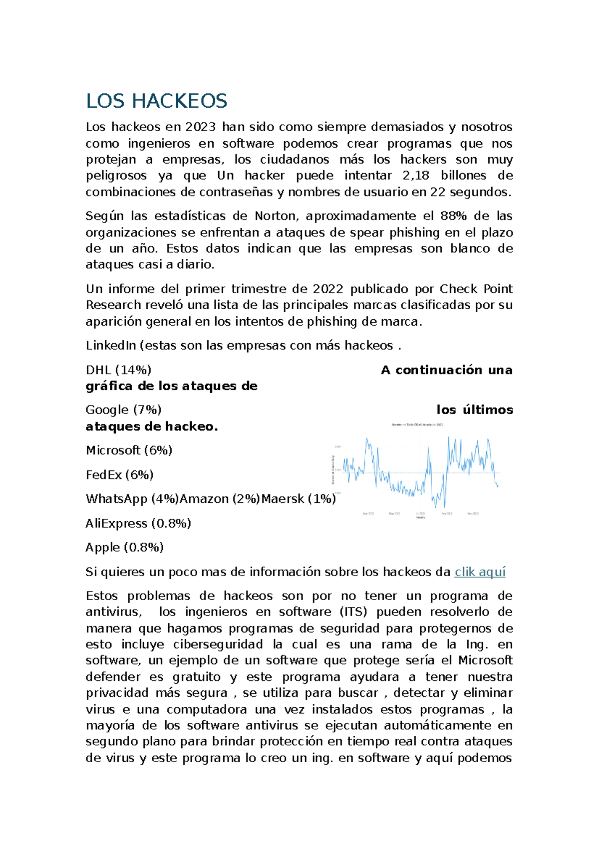 Problematica -desarrollo 1 - LOS HACKEOS Los hackeos en 2023 han sido ...