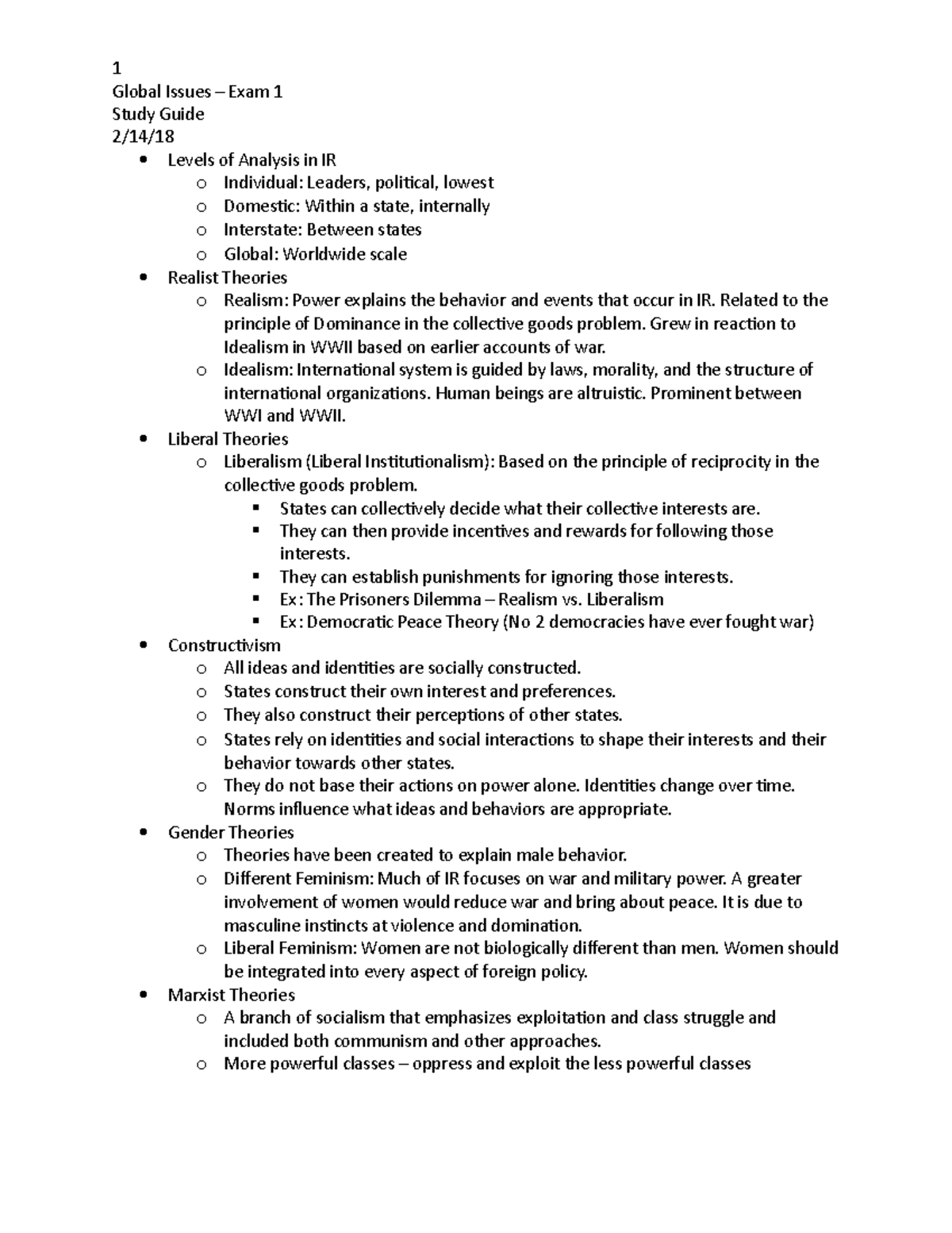 Global Issues Exam 1Study Guide - Global Issues – Exam 1 Study Guide 2 ...