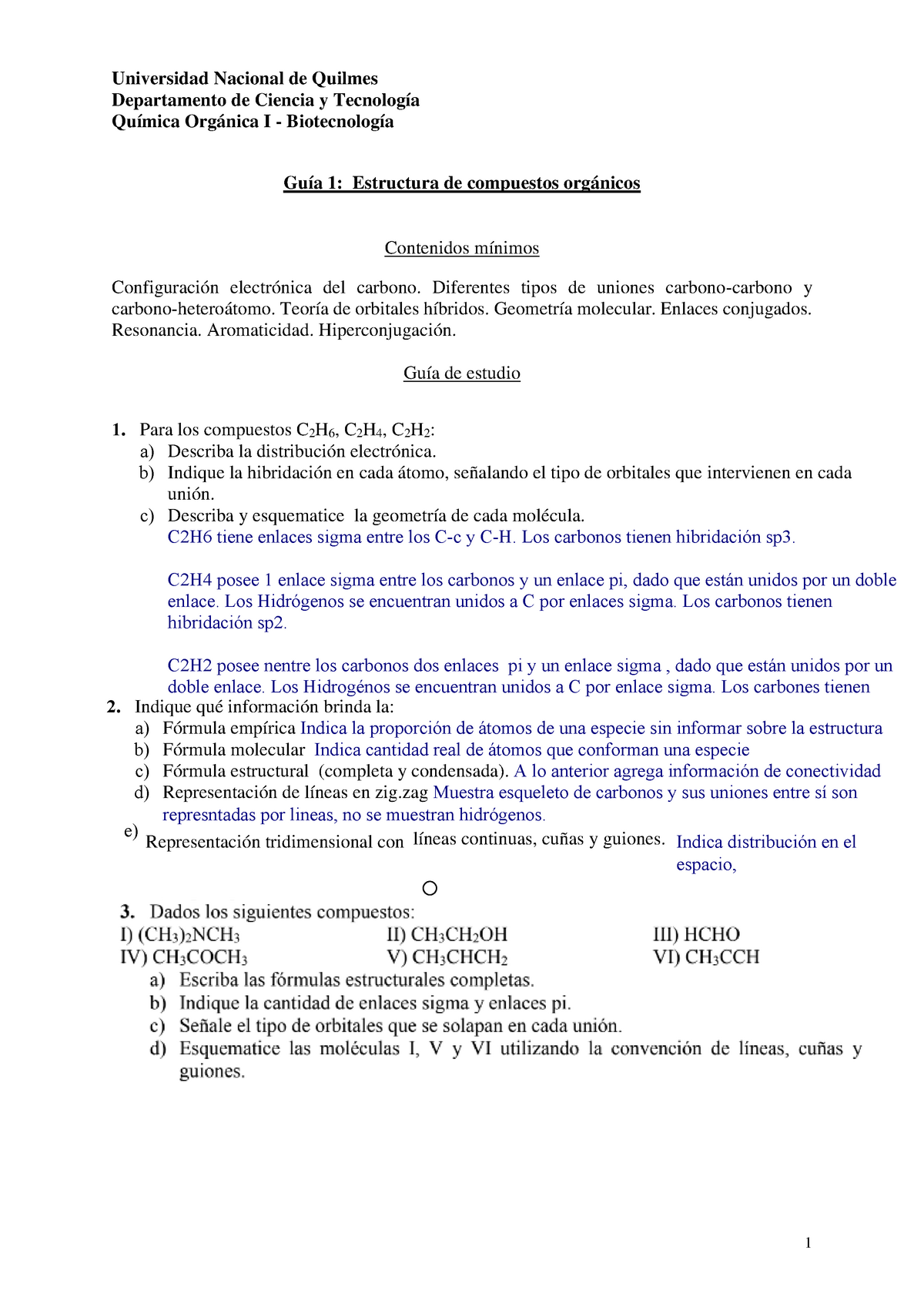 Guia 1 Estructura de compuestos org nicos Universidad Nacional