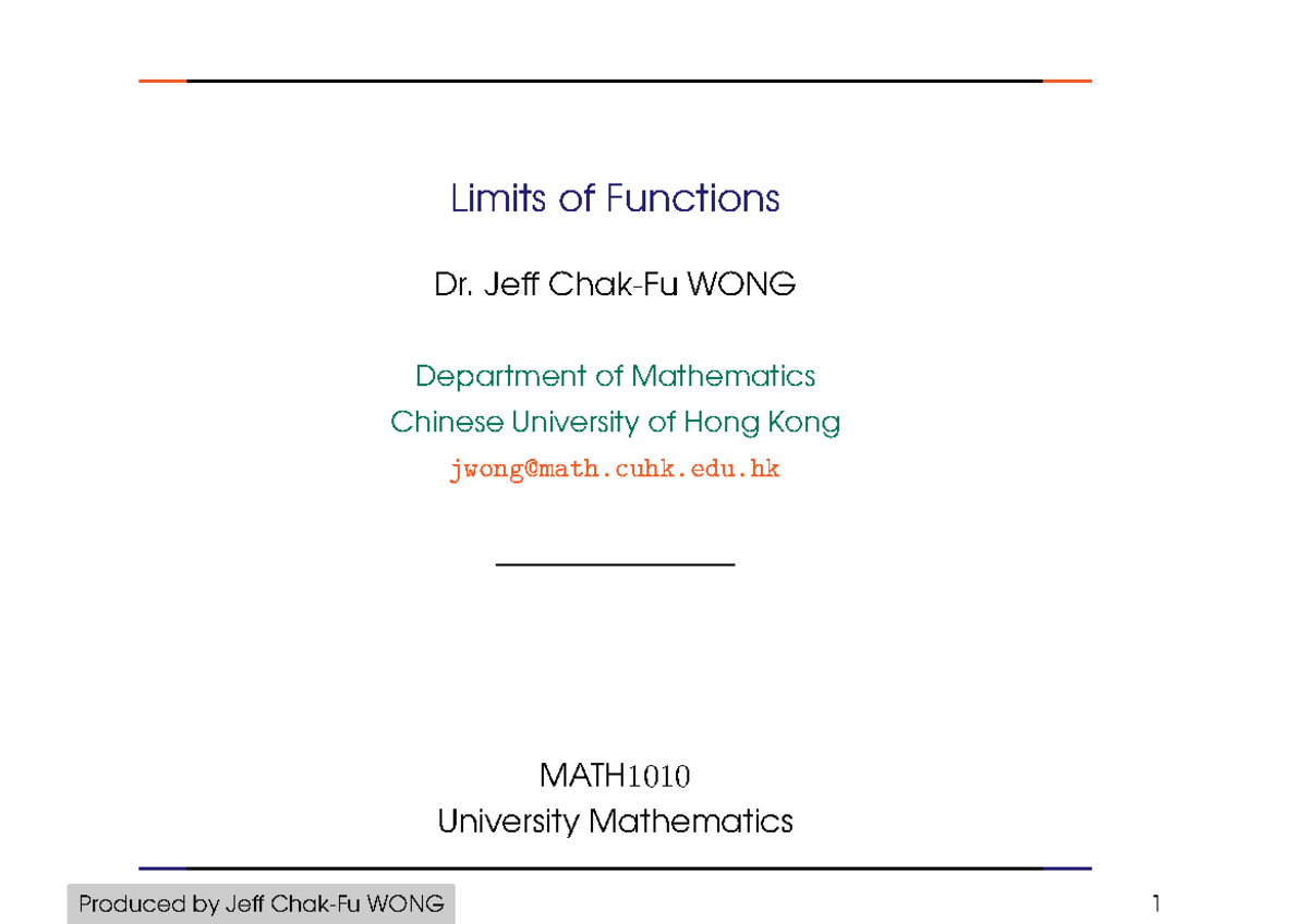 Note 3a - Bless d - Limits of Functions Dr. Jeff Chak-Fu WONG ...