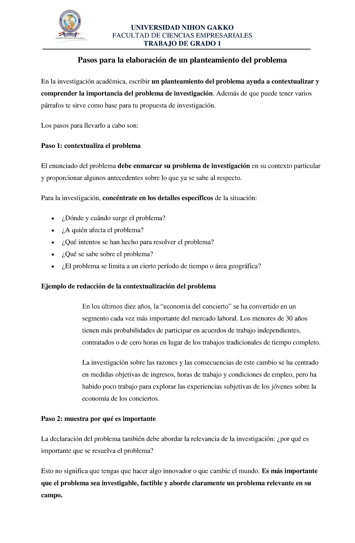 Ejemplo De Cómo Redactar Un Planteamiento Del Problema - UNIVERSIDAD ...