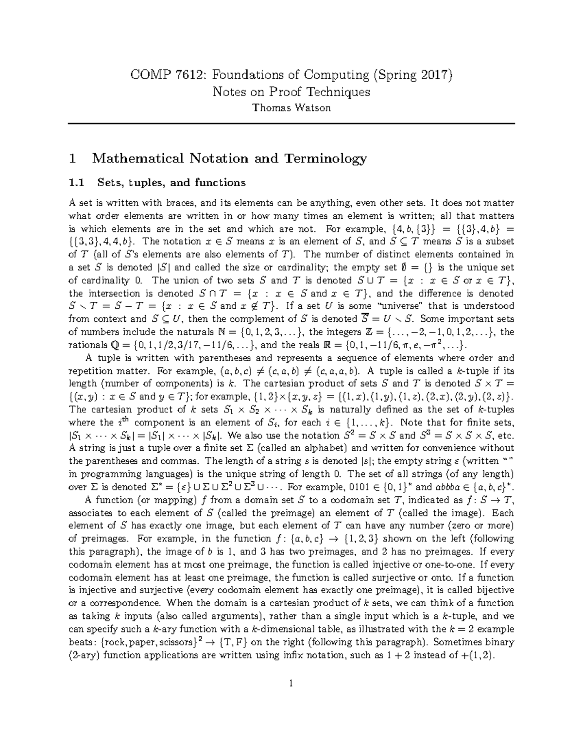 Notes on Proof Techniques - COMP 7612: Foundations of Computing (Spring ...