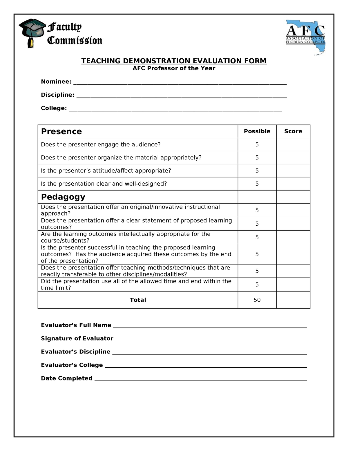 2014 afcpoyteachingdemoevalform - TEACHING DEMONSTRATION EVALUATION ...