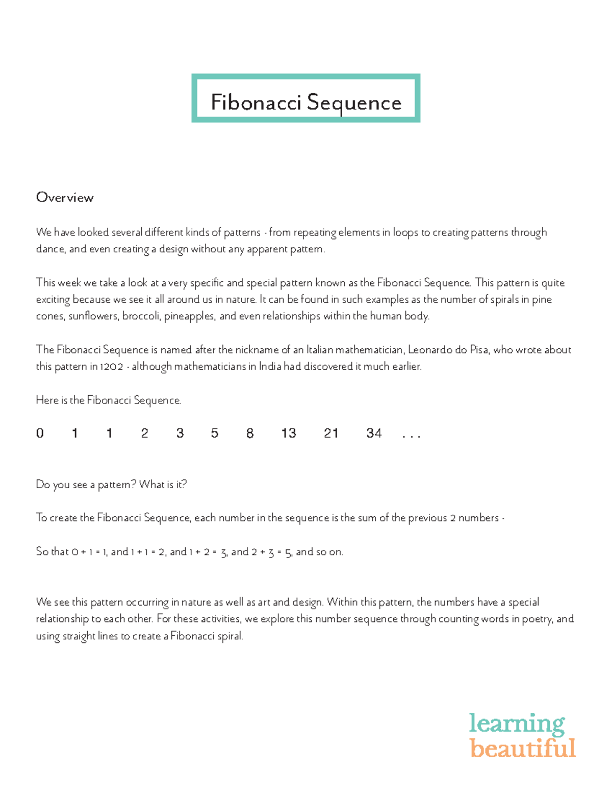 Fibonacci Sequence-Instructions - Overview We have looked several ...