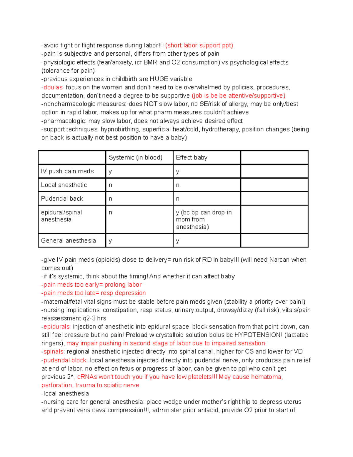 Intrapartum Support - lecture notes -avoid fight or flight response ...