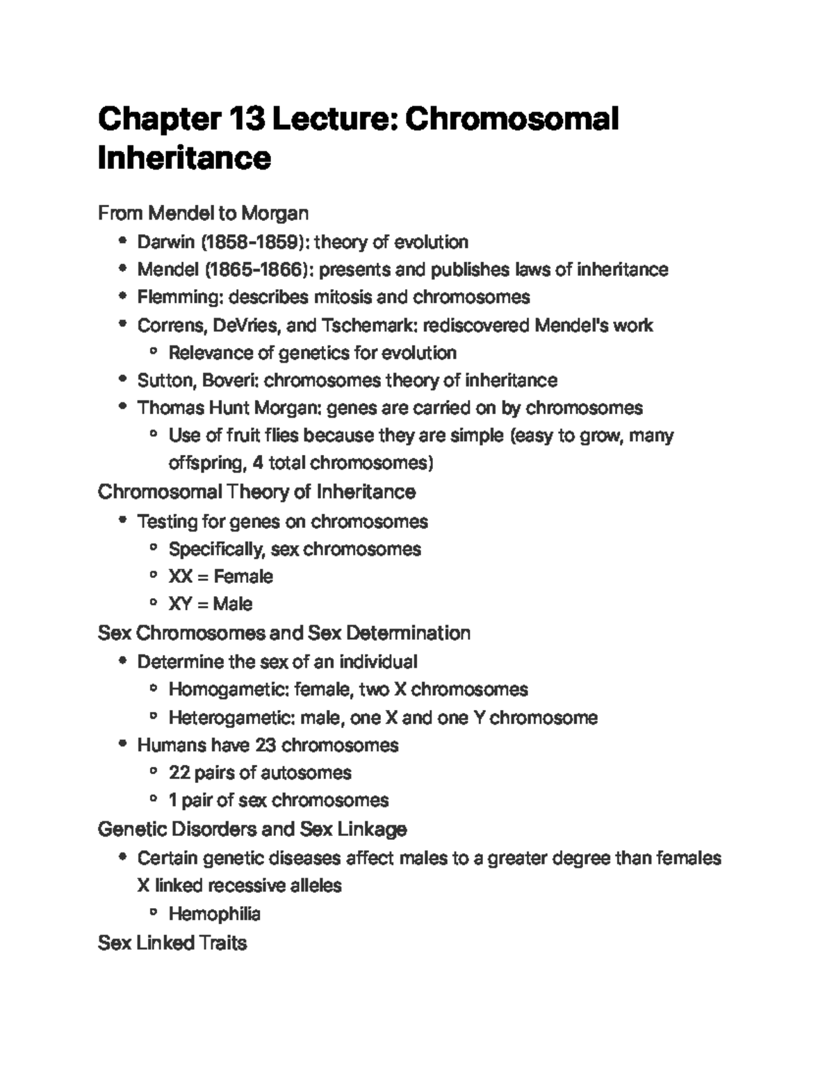 Chapter 13 Lecture Chromosomal Inheritance - C h a p te r 1 3 Le c t u ...