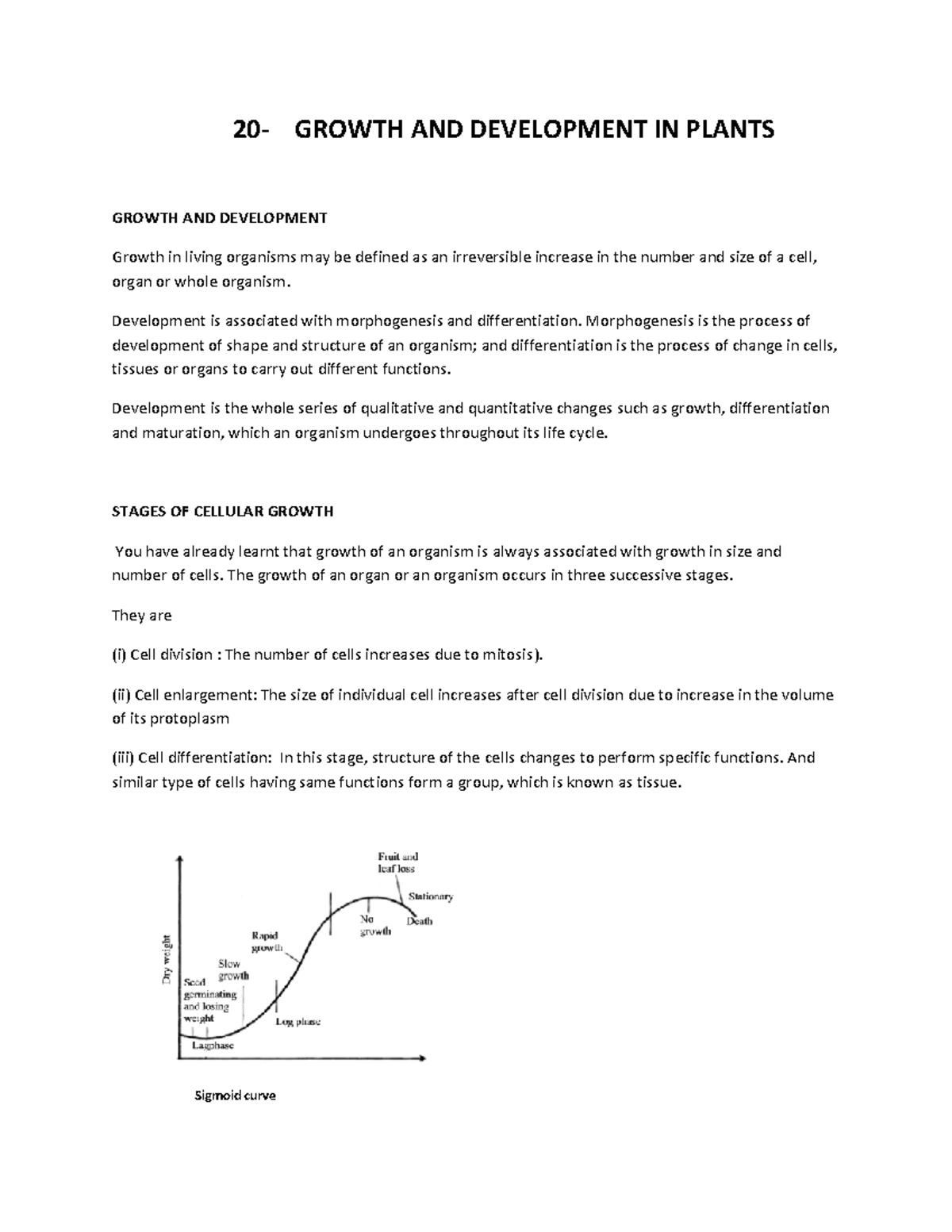 Growth and development in plants 20 GROWTH AND DEVELOPMENT IN PLANTS