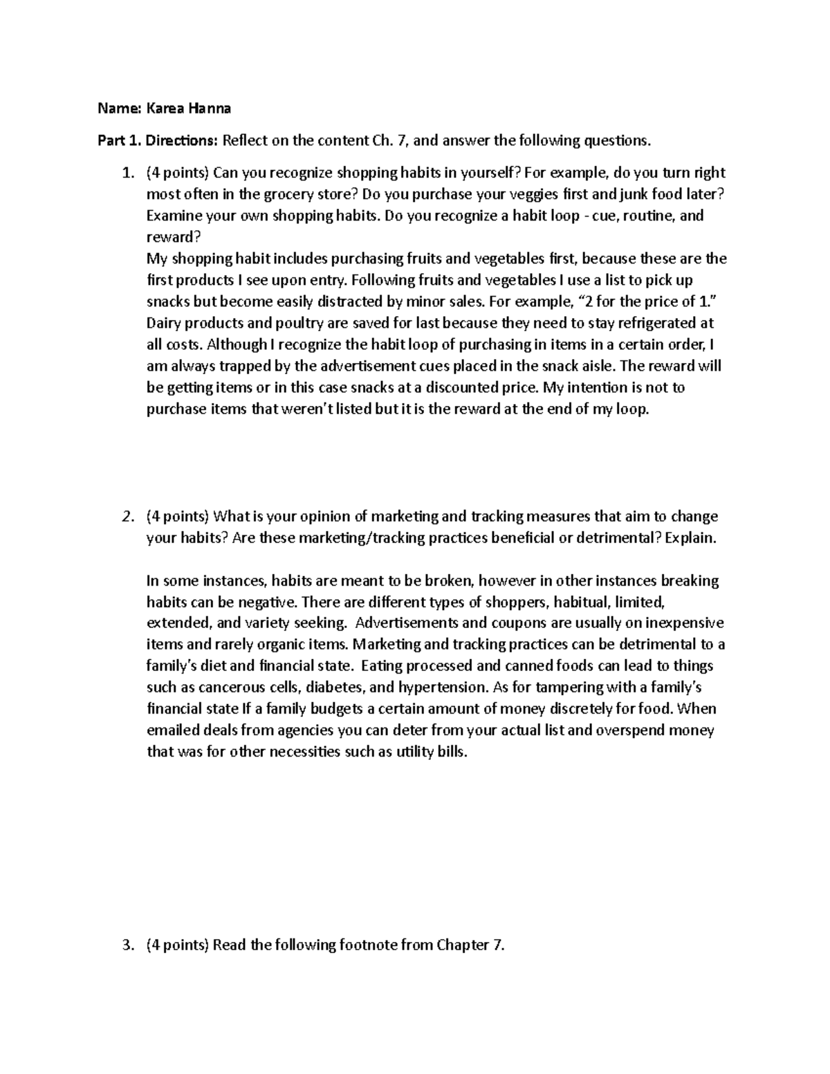 Worksheet 4-1 Kh - Name: Karea Hanna Part 1. Directions: Reflect On The 