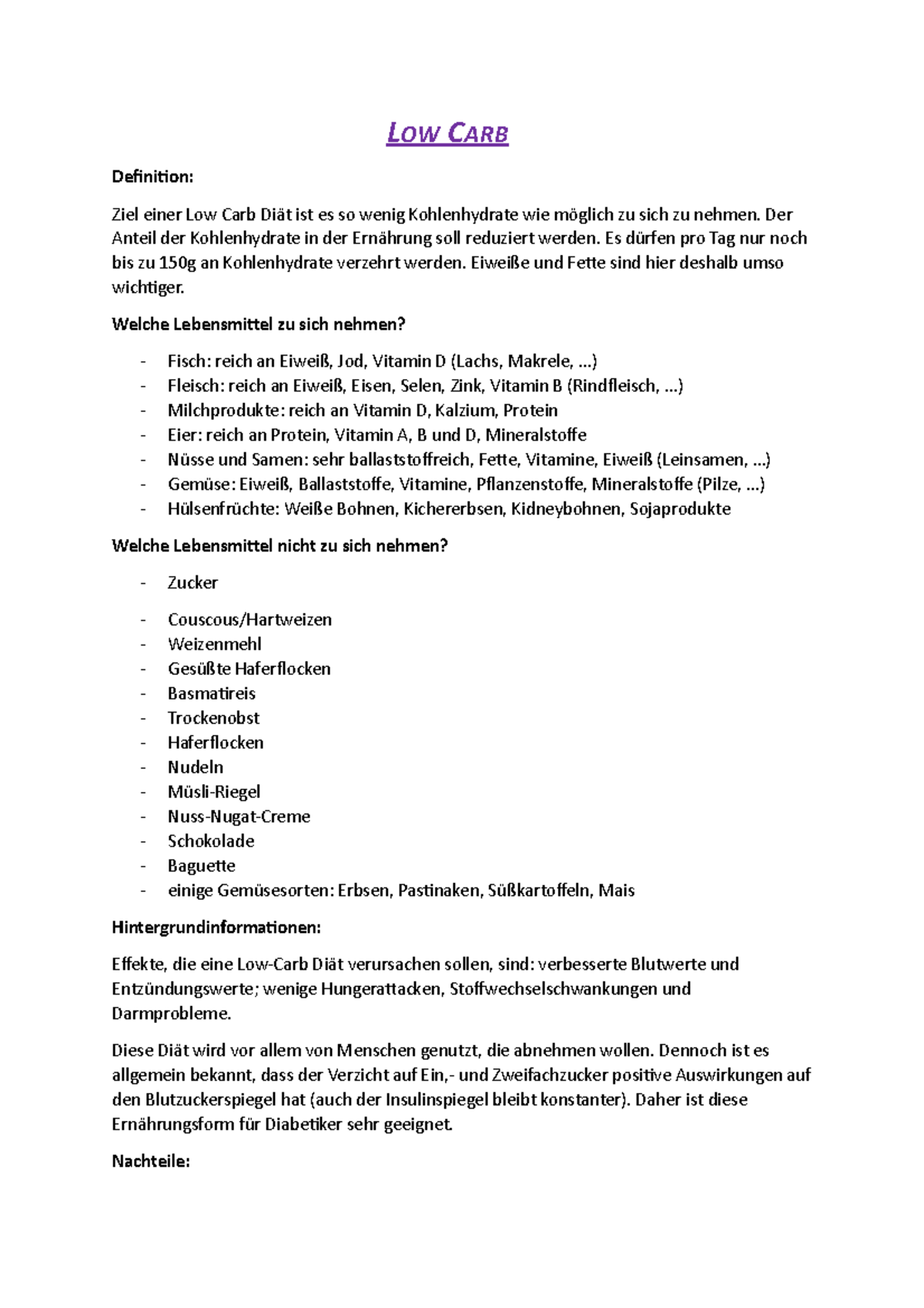 Low Carb Low carb diät LOW CARB Definition Ziel einer Low Carb