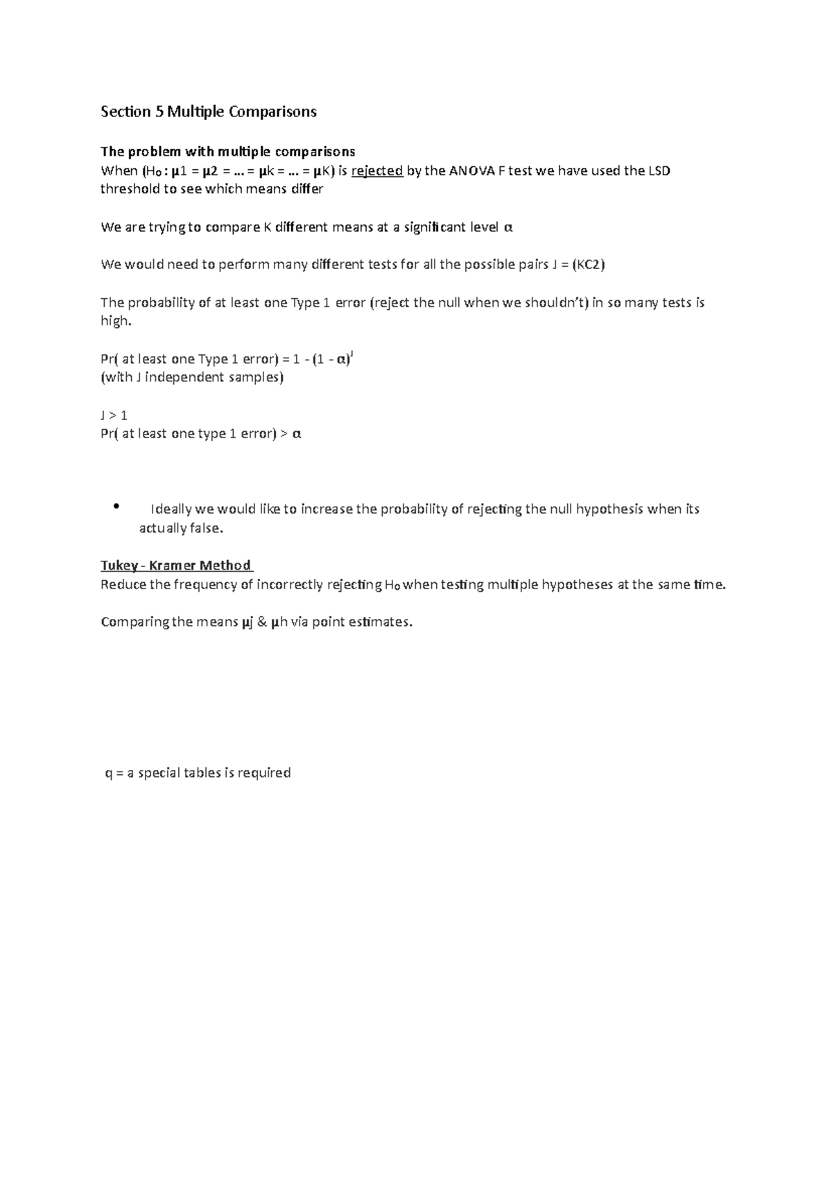 Section 5 Multiple Comparisons - Section 5 Multiple Comparisons The ...