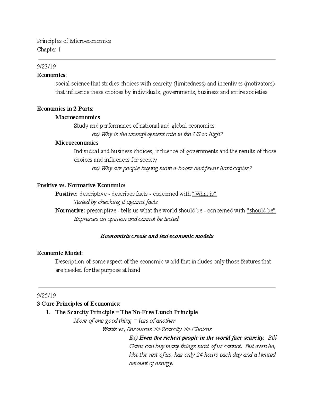 Econ 201 In-class Notes CH. 1-3 - Principles Of Microeconomics Chapter ...