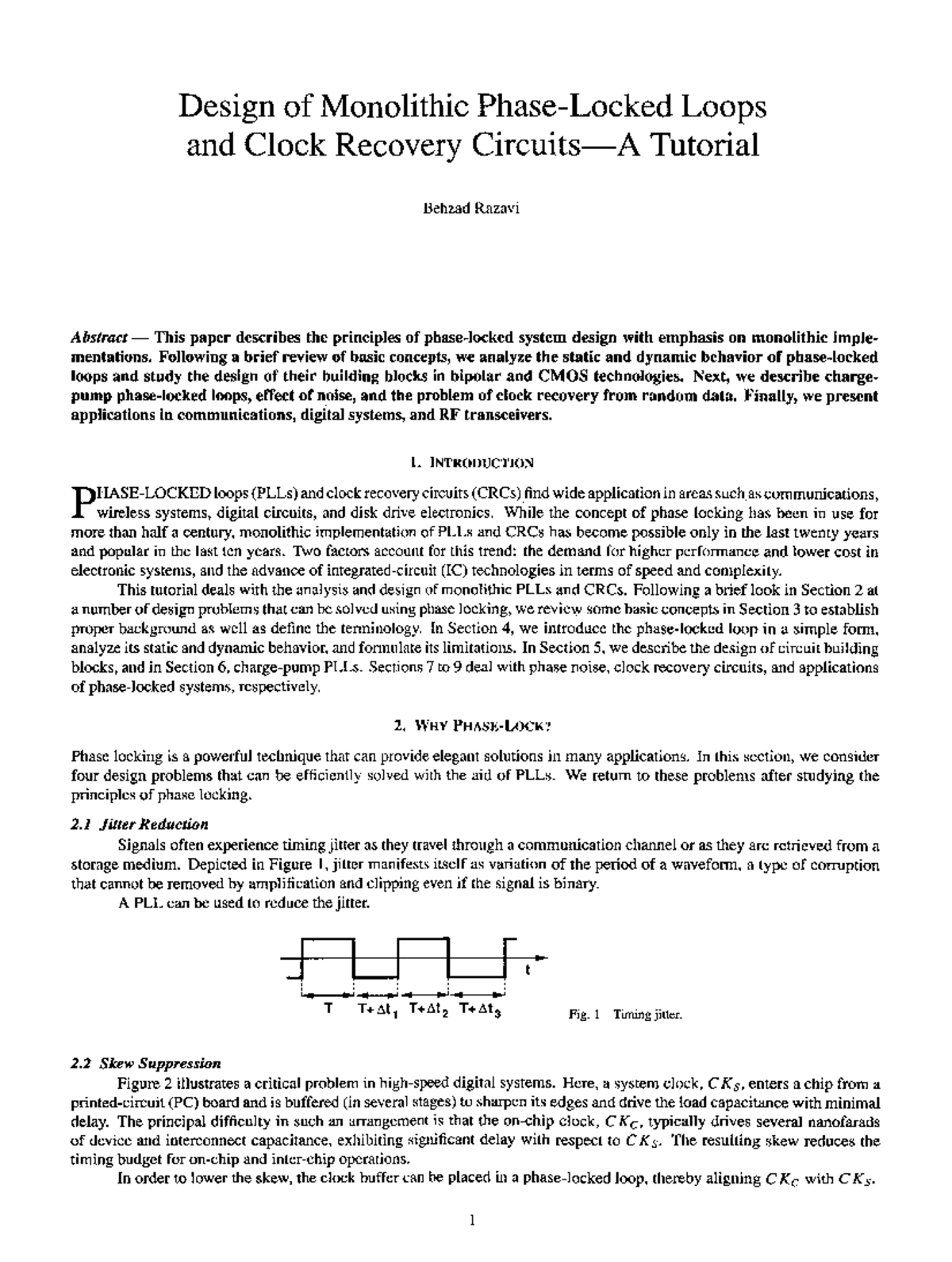 PLL tutorial Razavi Design of Monolithic PhaseLocked Loops and Clock