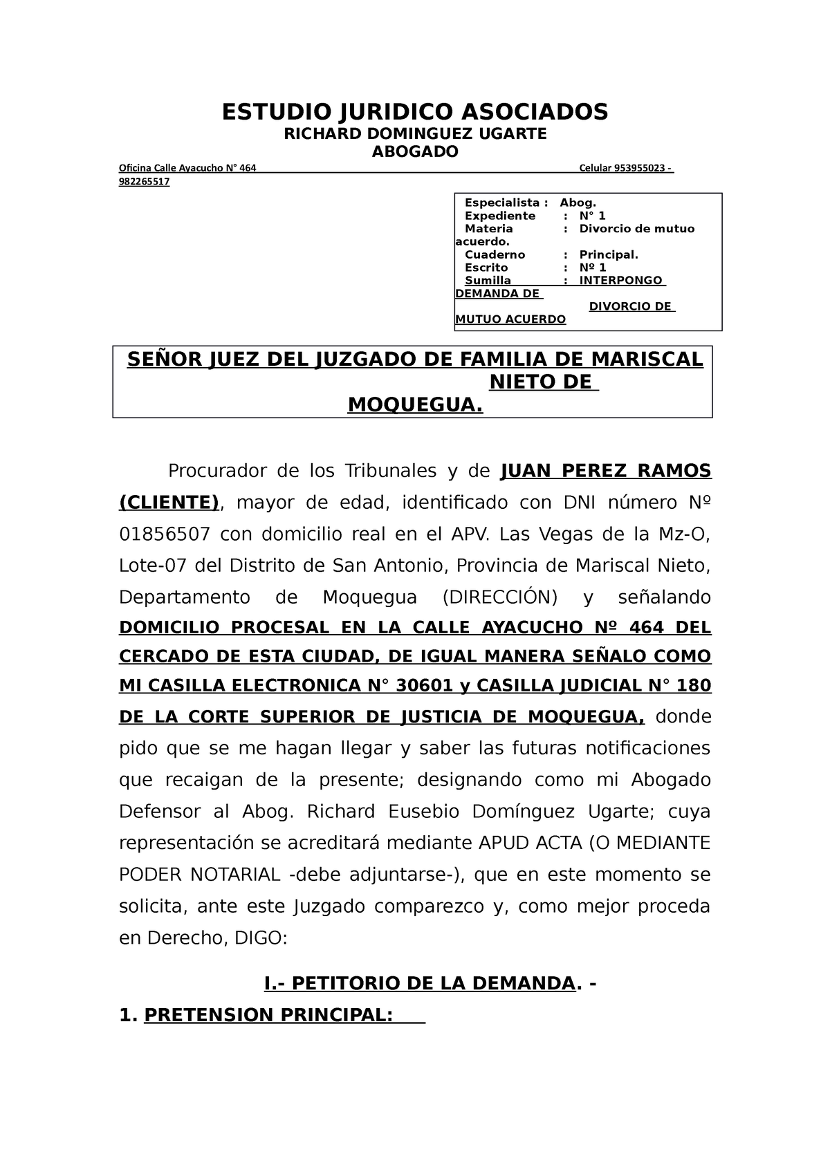 Demanda De Divorcio De Mutuo Acuerdo - ESTUDIO JURIDICO ASOCIADOS ...