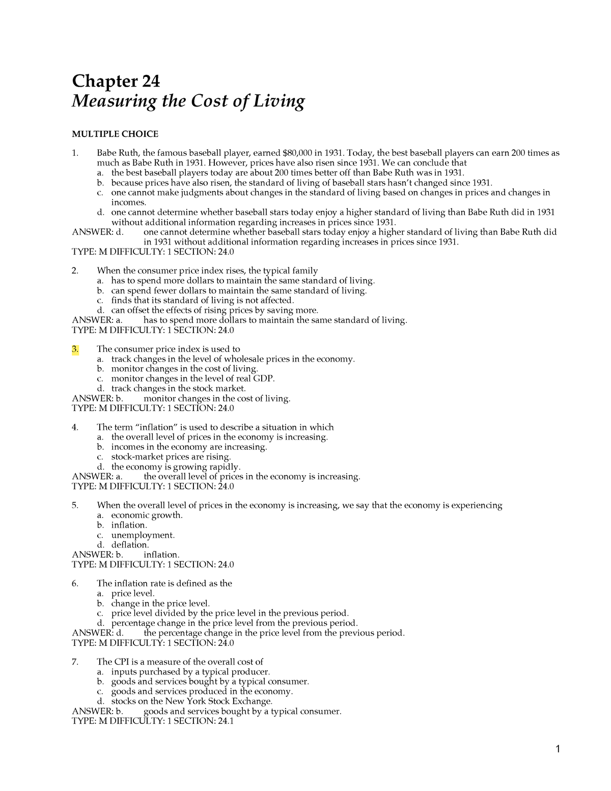 Ch.24. Measuring The Cost Of Living - 1 Chapter 24 Measuring The Cost ...