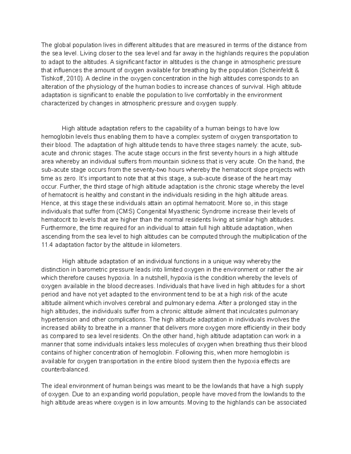 ANT 111 Adaption Essay - Grade: A - The global population lives in ...