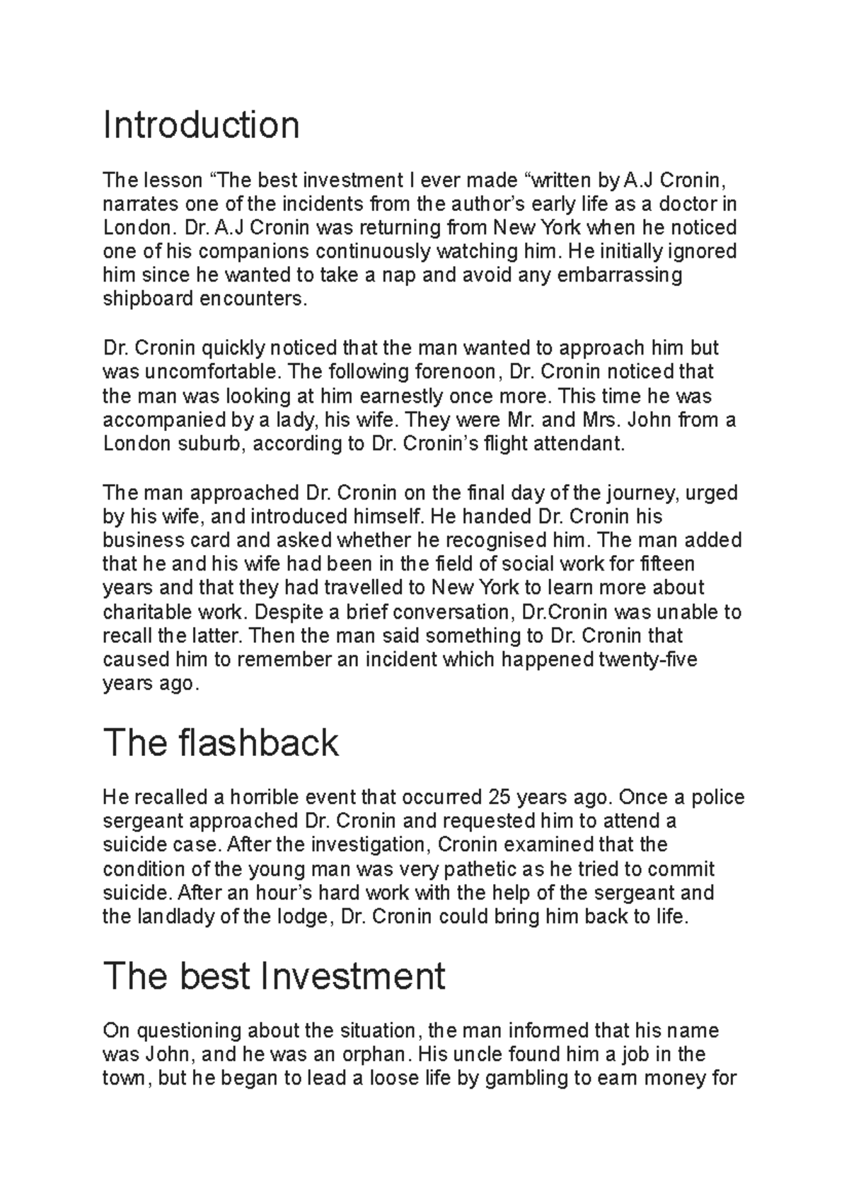 The Best Investment-Study Material - Introduction The lesson “The best ...