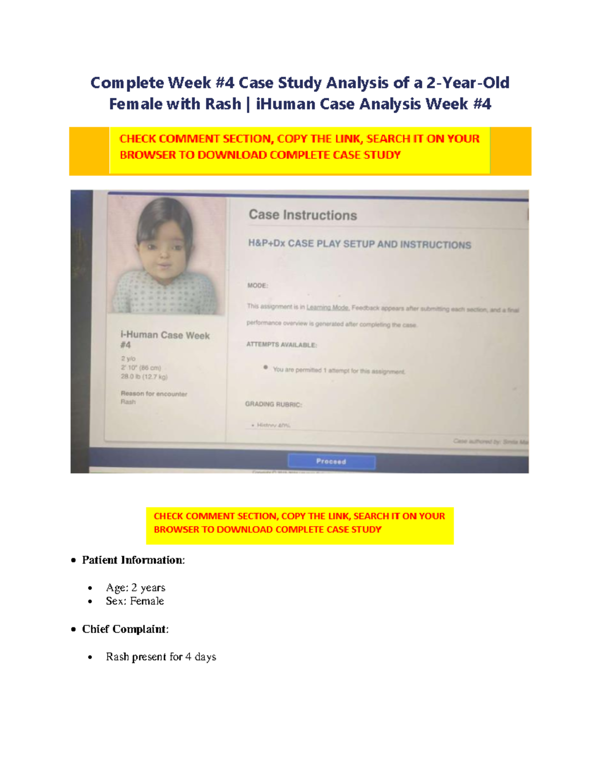 Complete Week #4 Case Study Analysis of a 2-Year-Old Female with Rash ...