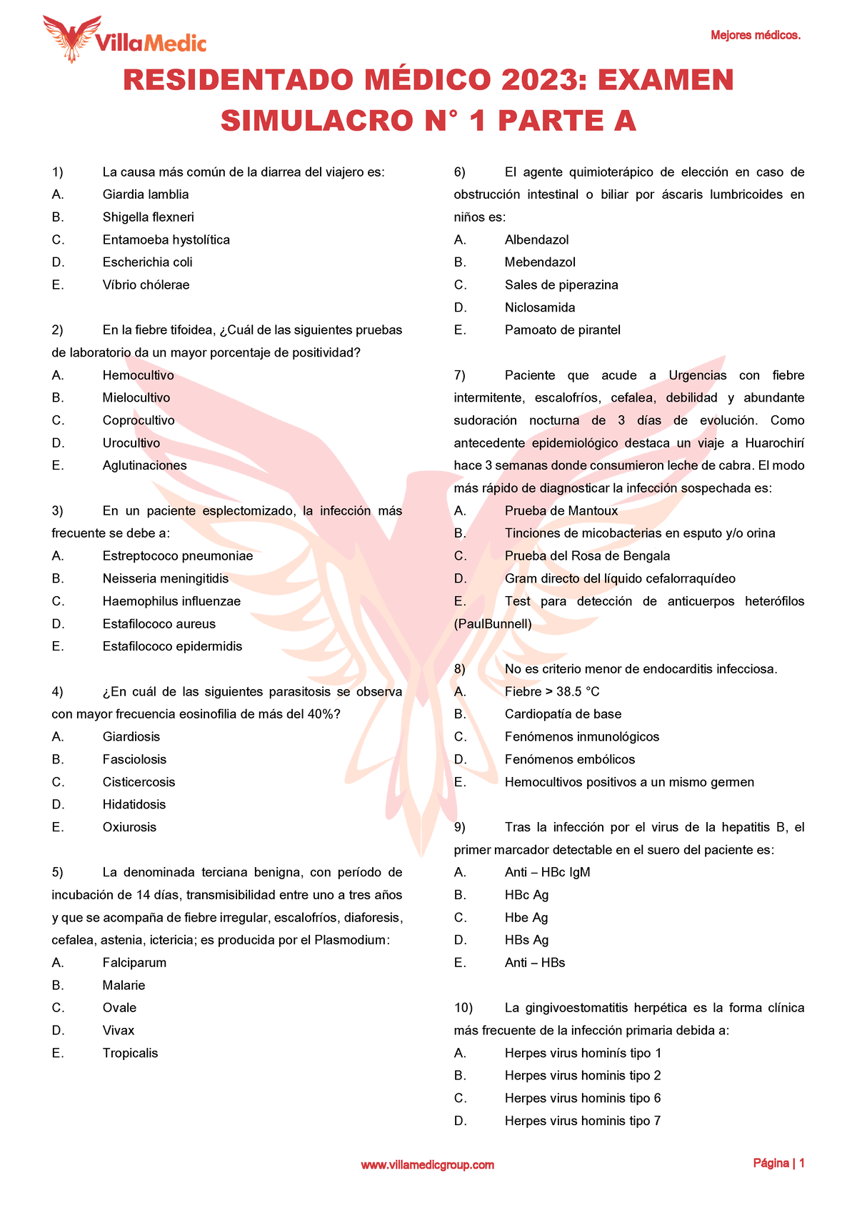 RM 2023 - Examen Simulacro 1 A - Villamedicgroup Página | 1 RESIDENTADO ...