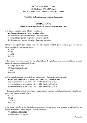 Elaborato 1 Matematica Finanziaria - Studocu