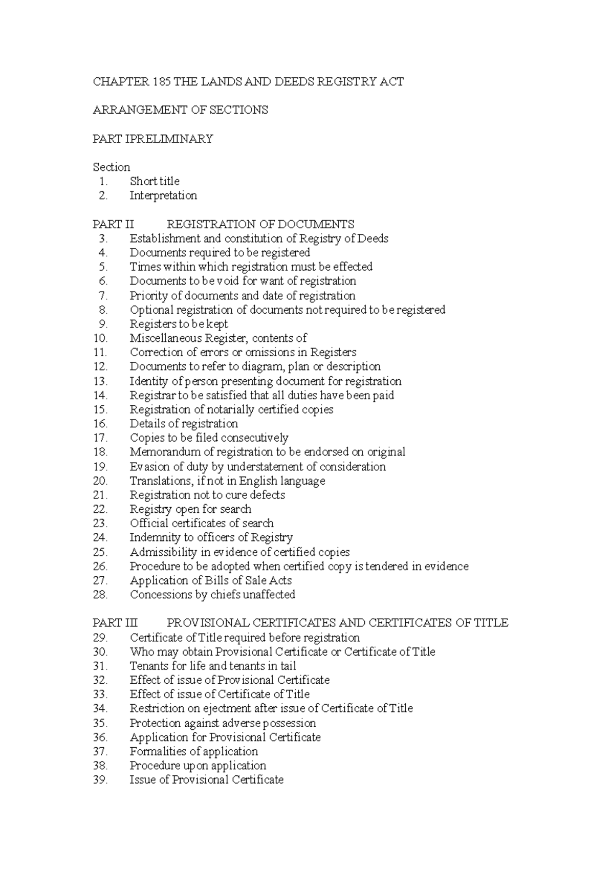 Chapter 185 The Lands And Deeds Registry Act - Chapter 185 The Lands 