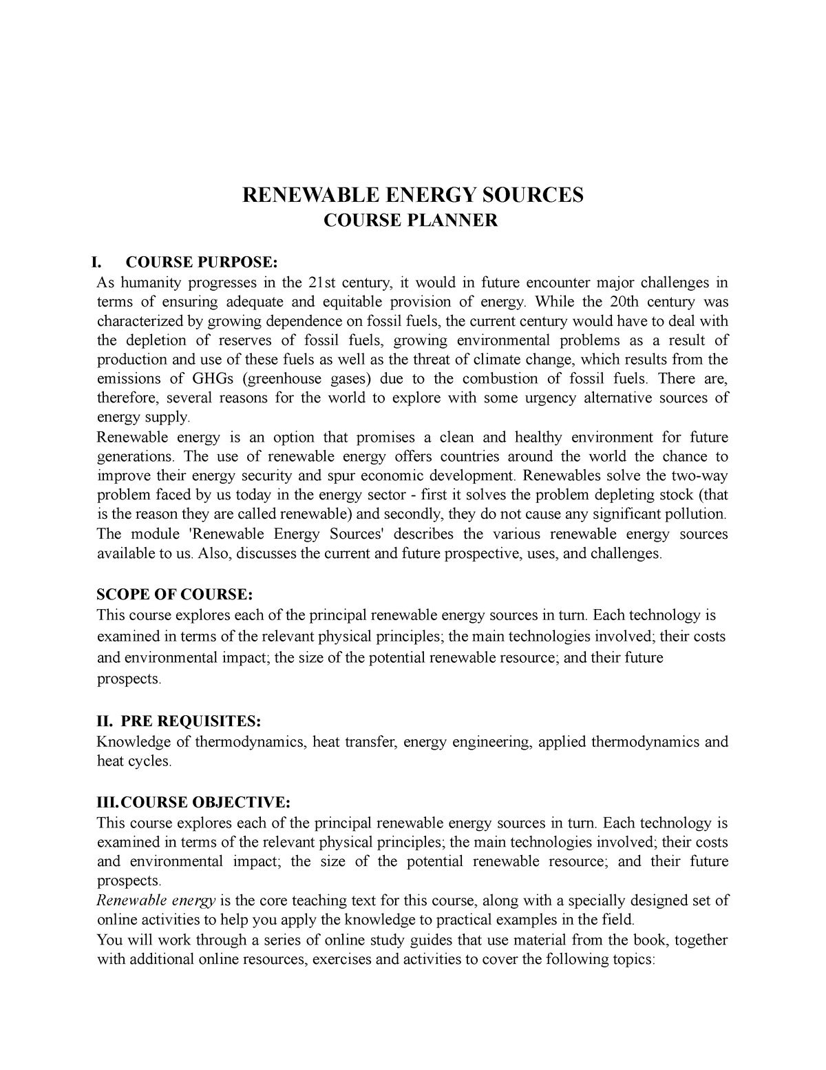 Renewable - Notes For Energy Sources - RENEWABLE ENERGY SOURCES COURSE ...