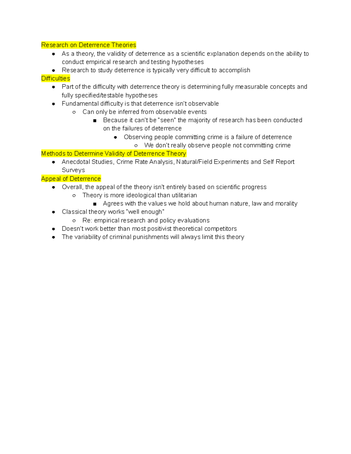 Criminological Theory Lec Notes Pt 6 Research On Deterrence Theories As A Theory The Validity 8572