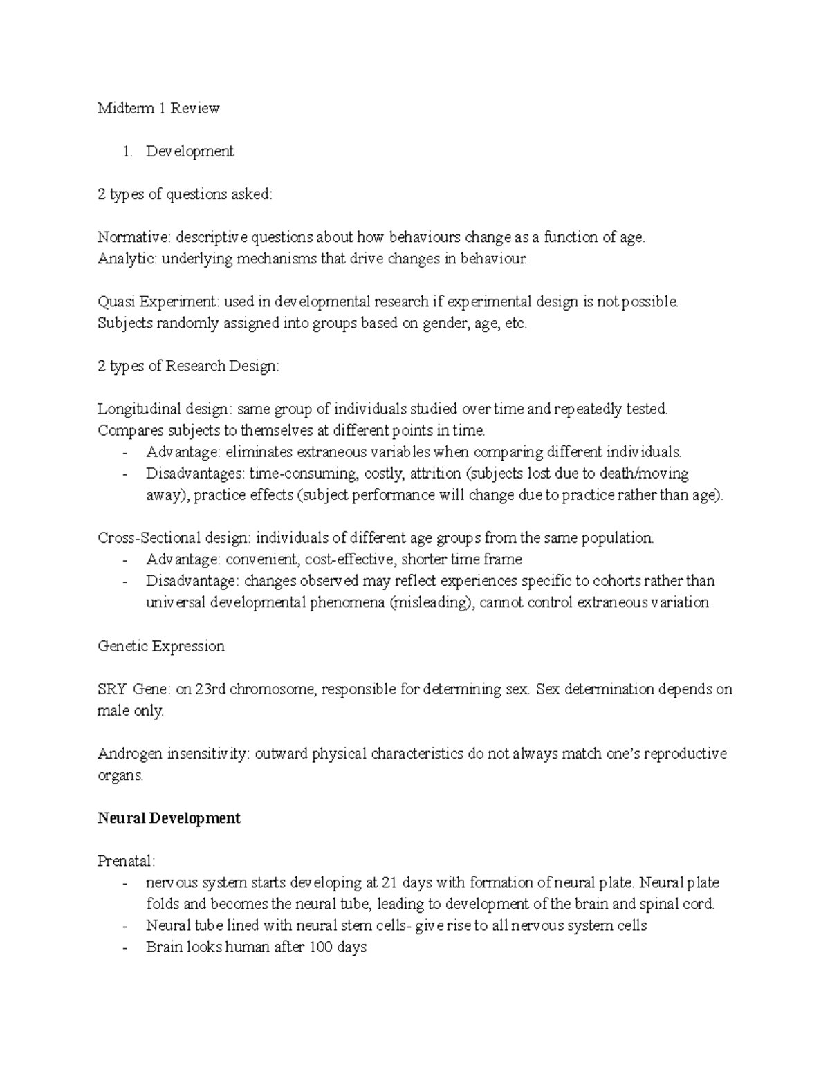 Psych Review - Midterm 1 Review 1. Development 2 types of questions ...