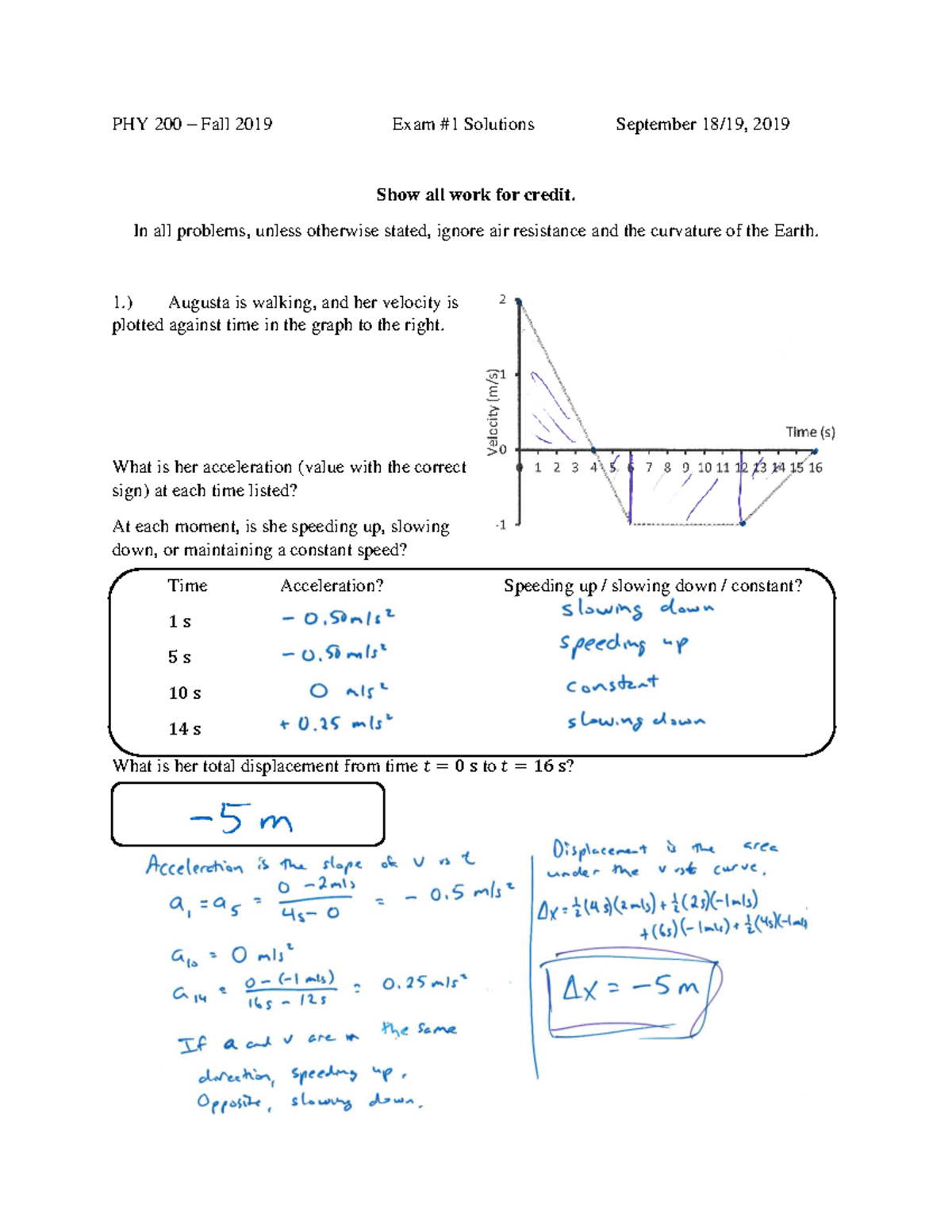 PHY200FA19 - Exam #1 - Form B Solutions - PHY 200 – Fall 2019 Exam #1 ...